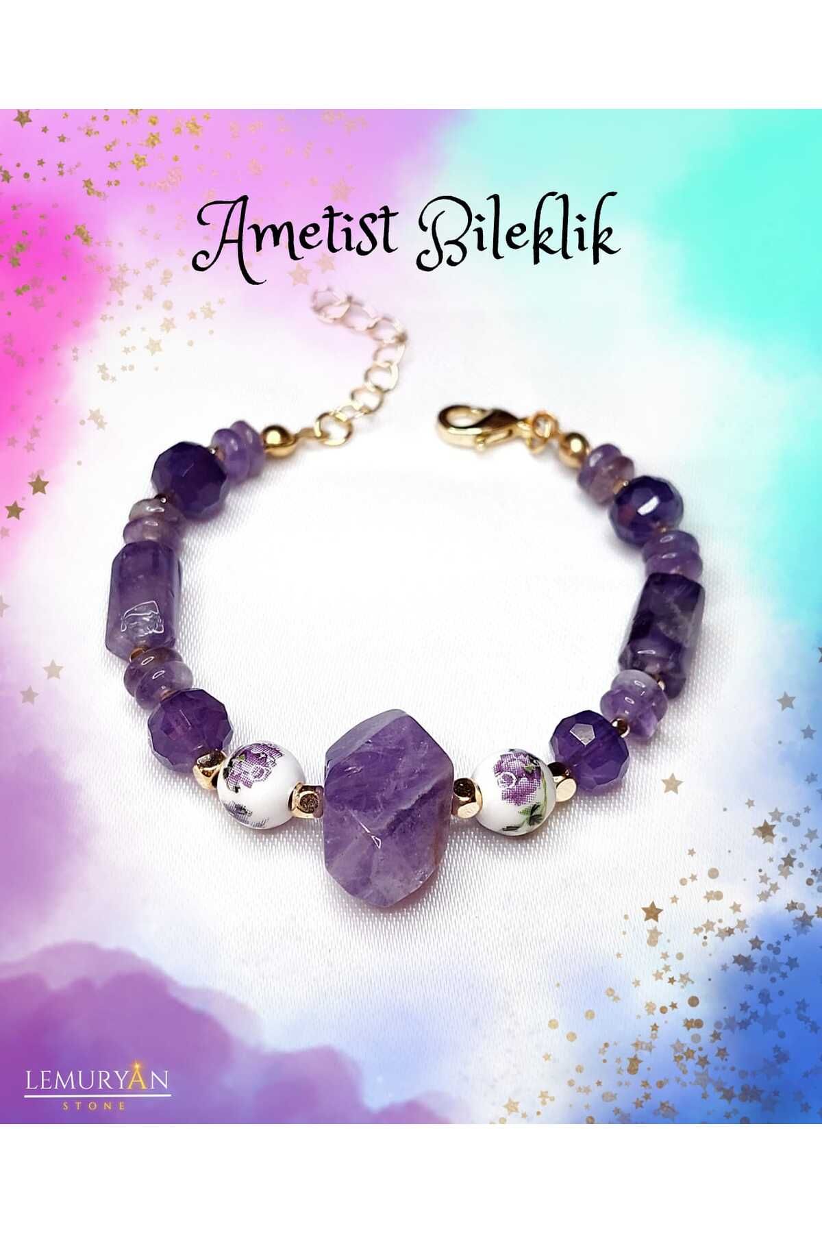 Herkimer Doğal Taş Orijinal Doğaltaş Ametist Tasarım Bileklik