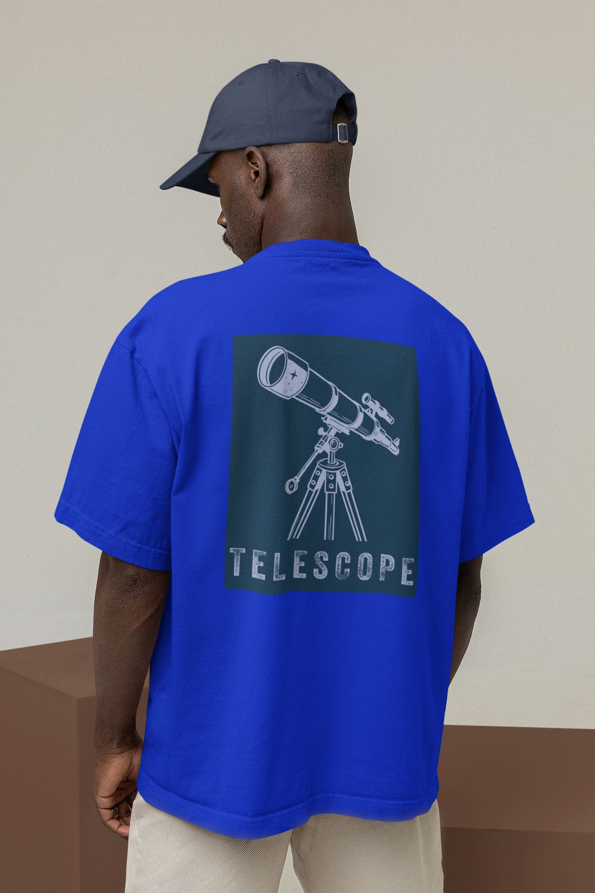Uniquetex NUBENSE / TELAS-15 - Oversize Unisex Teleskop Baskılı Sax Mavi Bisiklet Yaka T-shirt (Bilim Tişört)