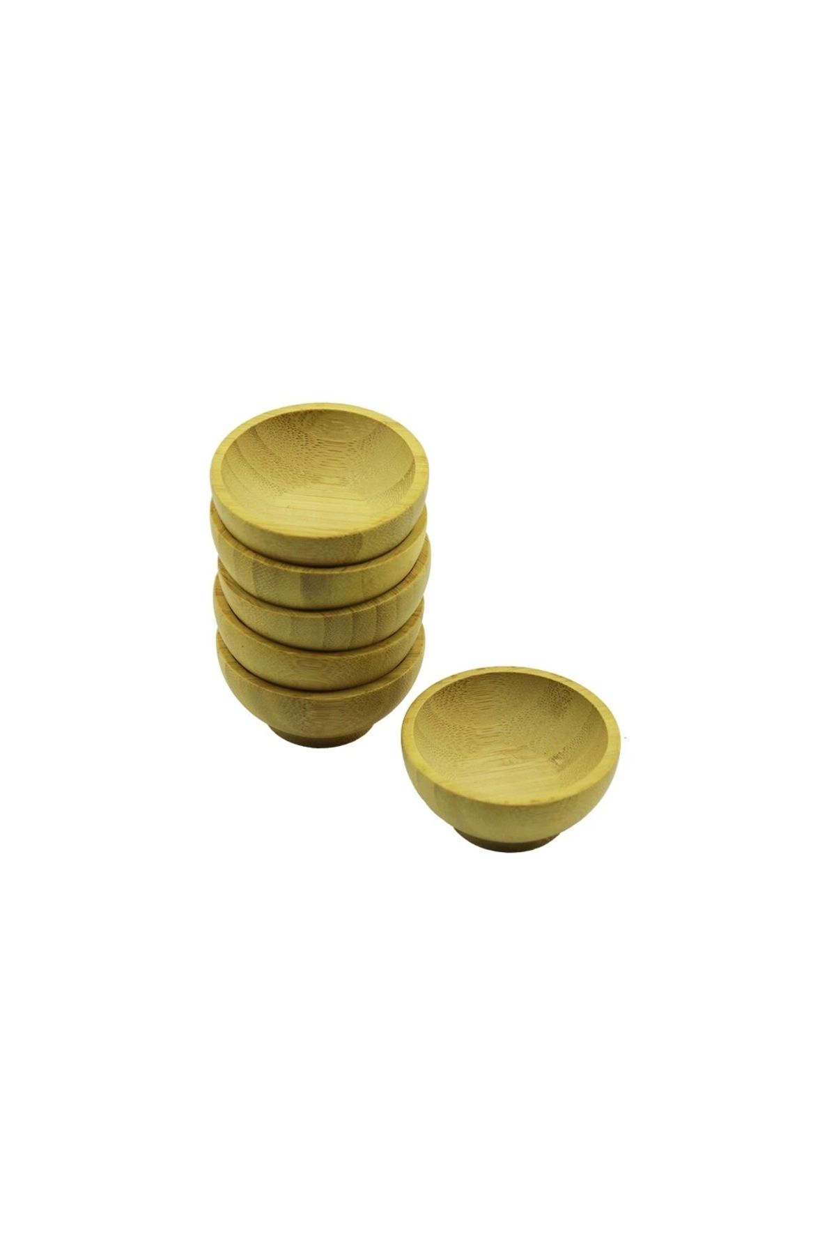 Nemere 6 Adet Mini Ahşap Bambu Lokumluk - Çerezlik Kase Derinlik: 1.5cm - Çap: 6.2cm