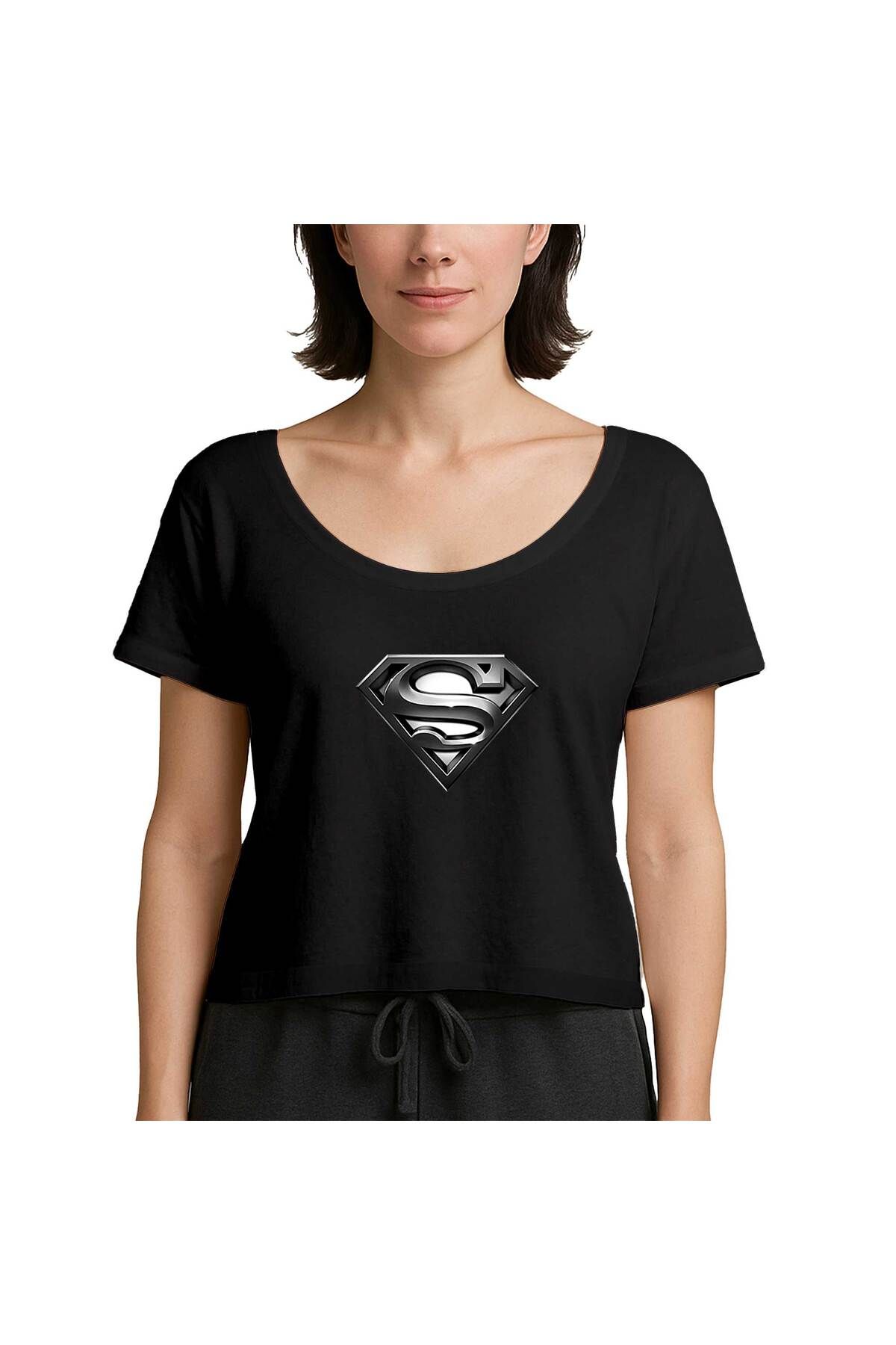 Z zepplin Superman Logo Siyah Kadın Tişört