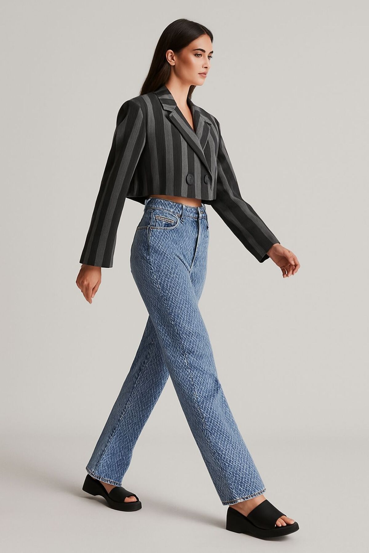 dibcollectionn Çizgili Blazer Crop Ceket
