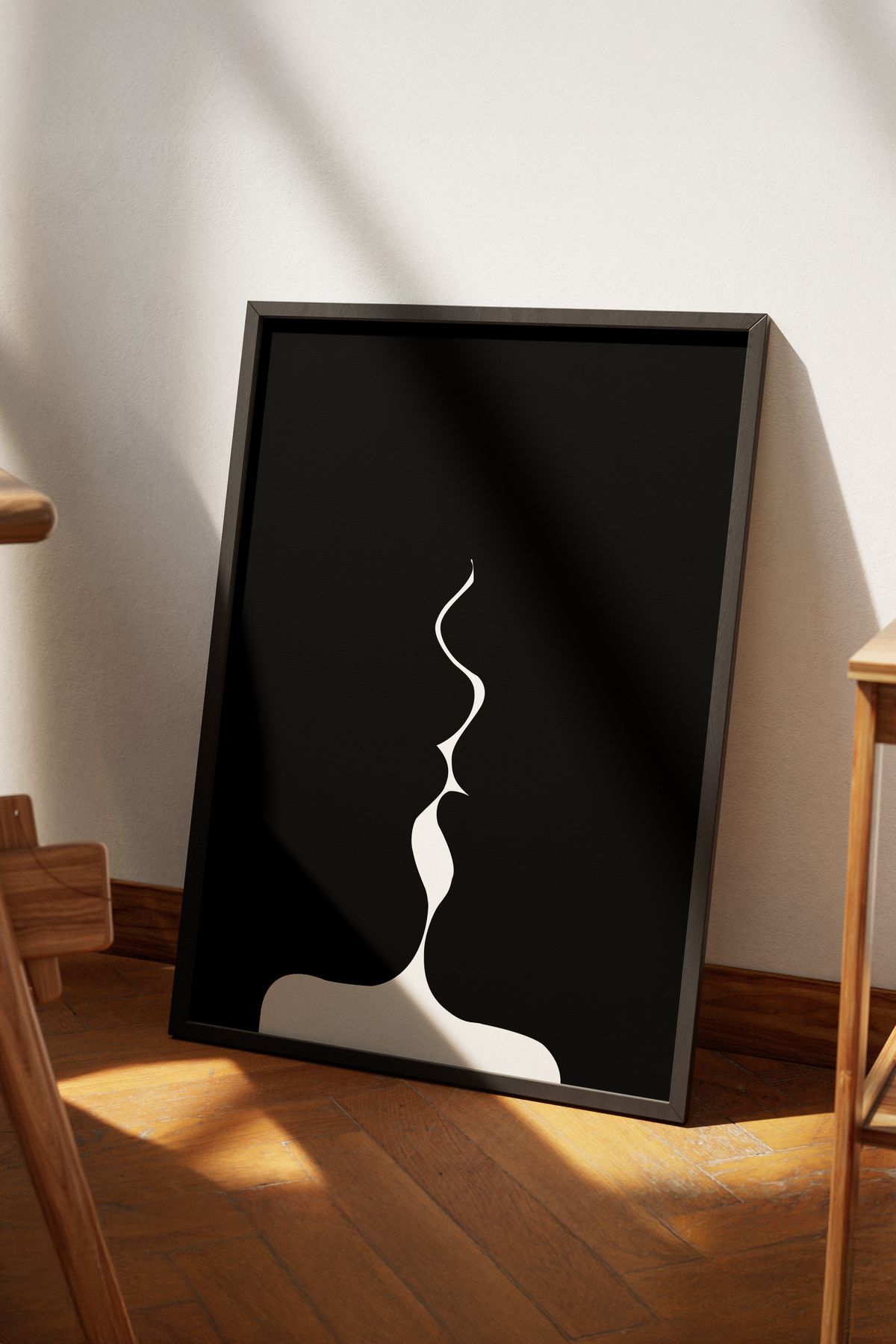 Rollovie Dekoratif Sanatsal Negative Space Kiss Duvar Posteri Kaliteli Parlak Kuşe Kağıdı