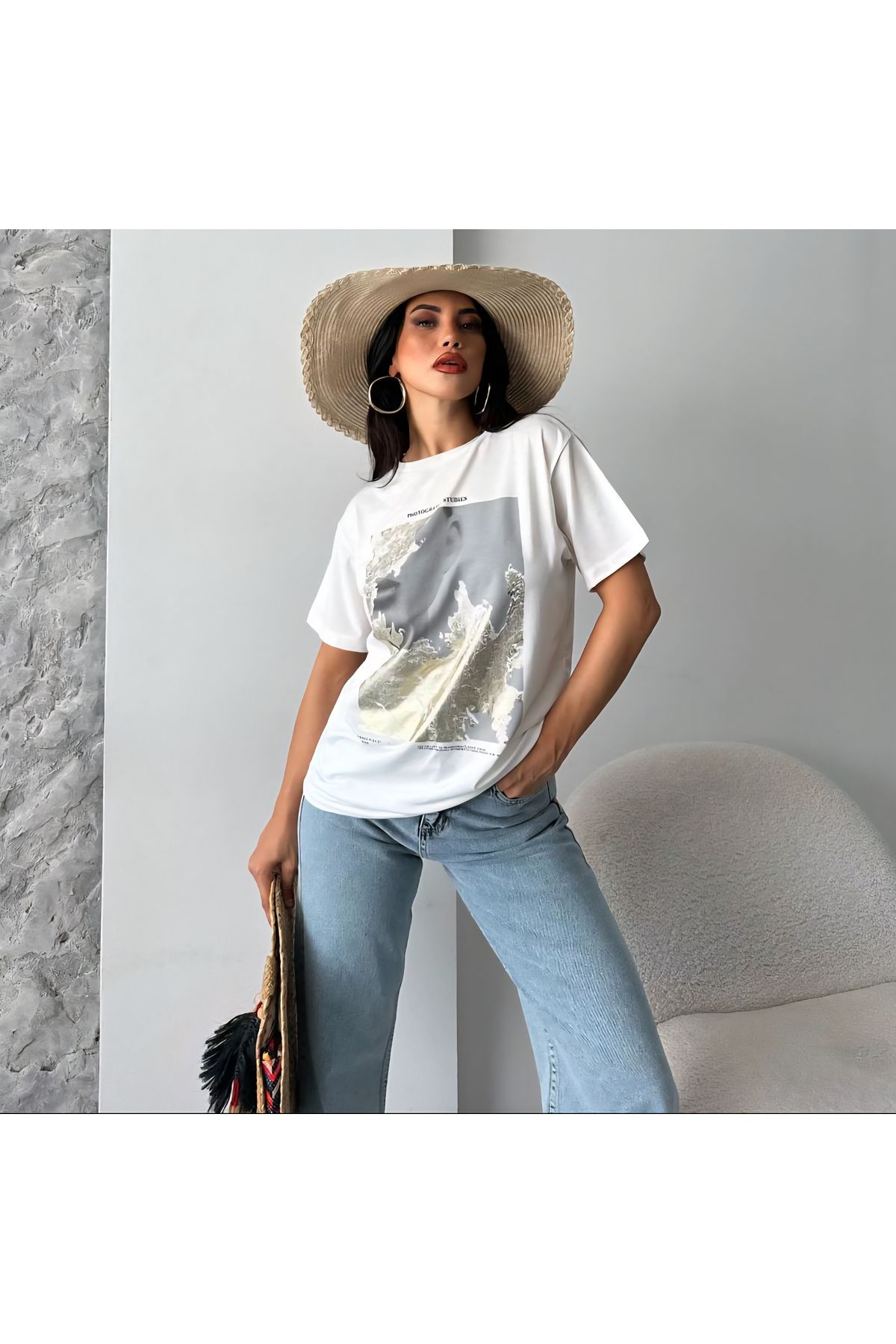 DİMA Kısa Kollu Bisiklet Yaka Baskılı T-Shirt
