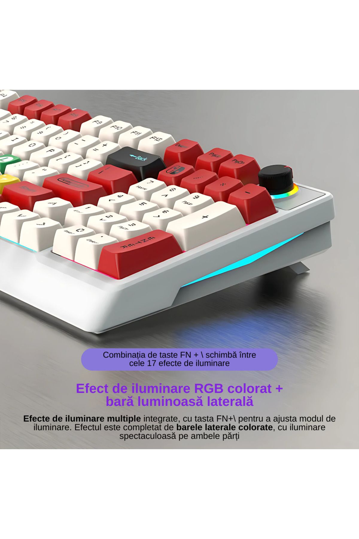 LUDORA-Mechanical Gaming Keyboard, Rainbow RGB Lighting, USB Cable, Mechanical Switch, 98 Buttons 5