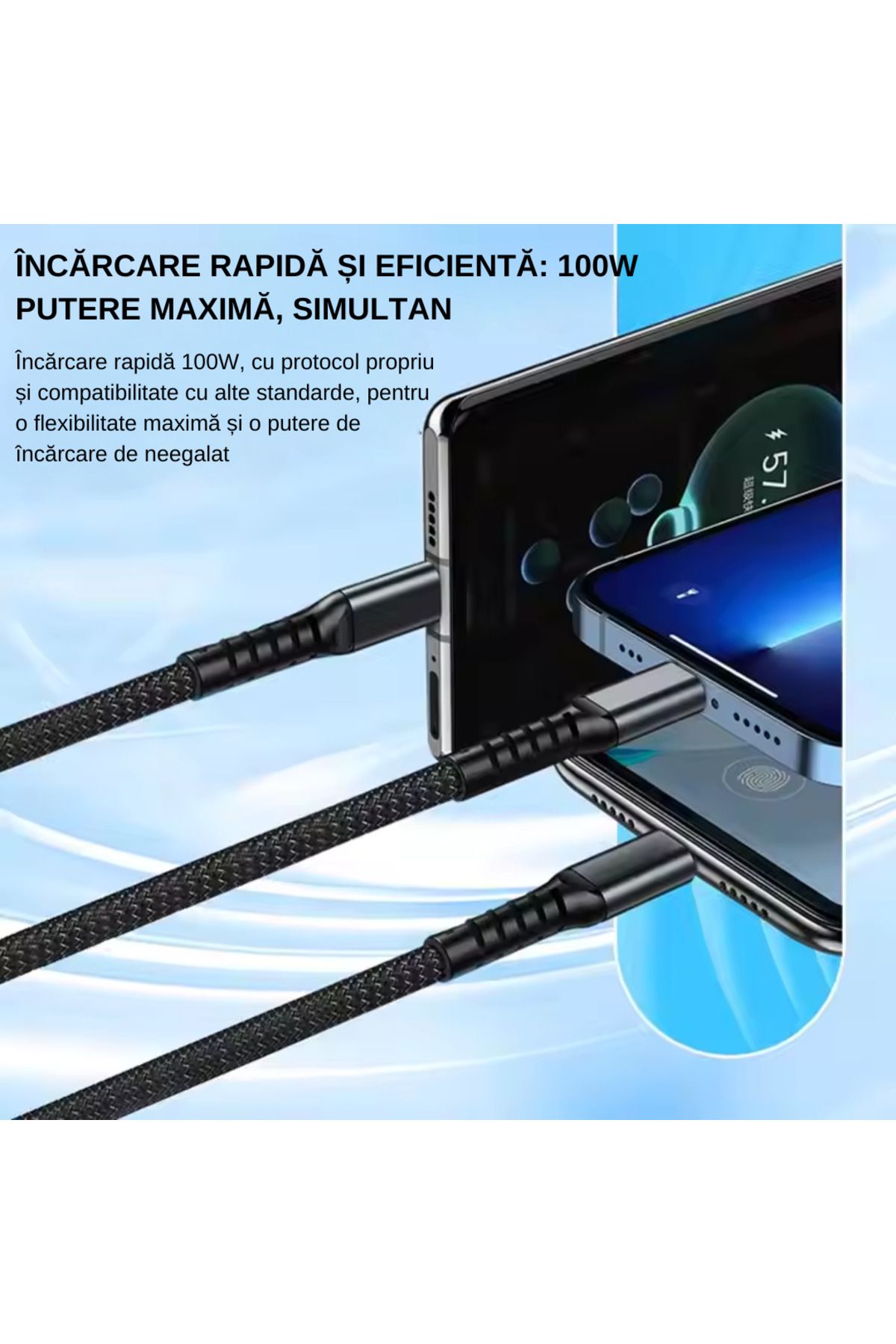 LUDORA-Cablu Super Fast Charging 100W, 6A USB, Type-C, Lighting iPhone, Macro-USB, 1.2 m 6