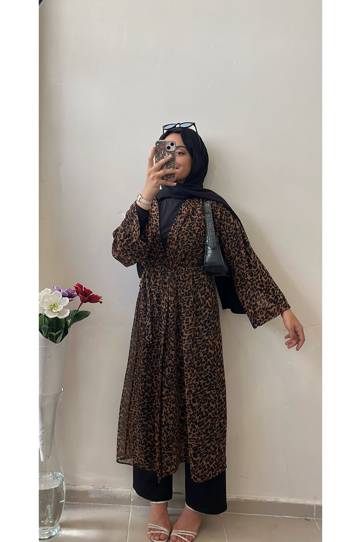 DİLEKBUTİK leopar şifon plaj kimono pareo