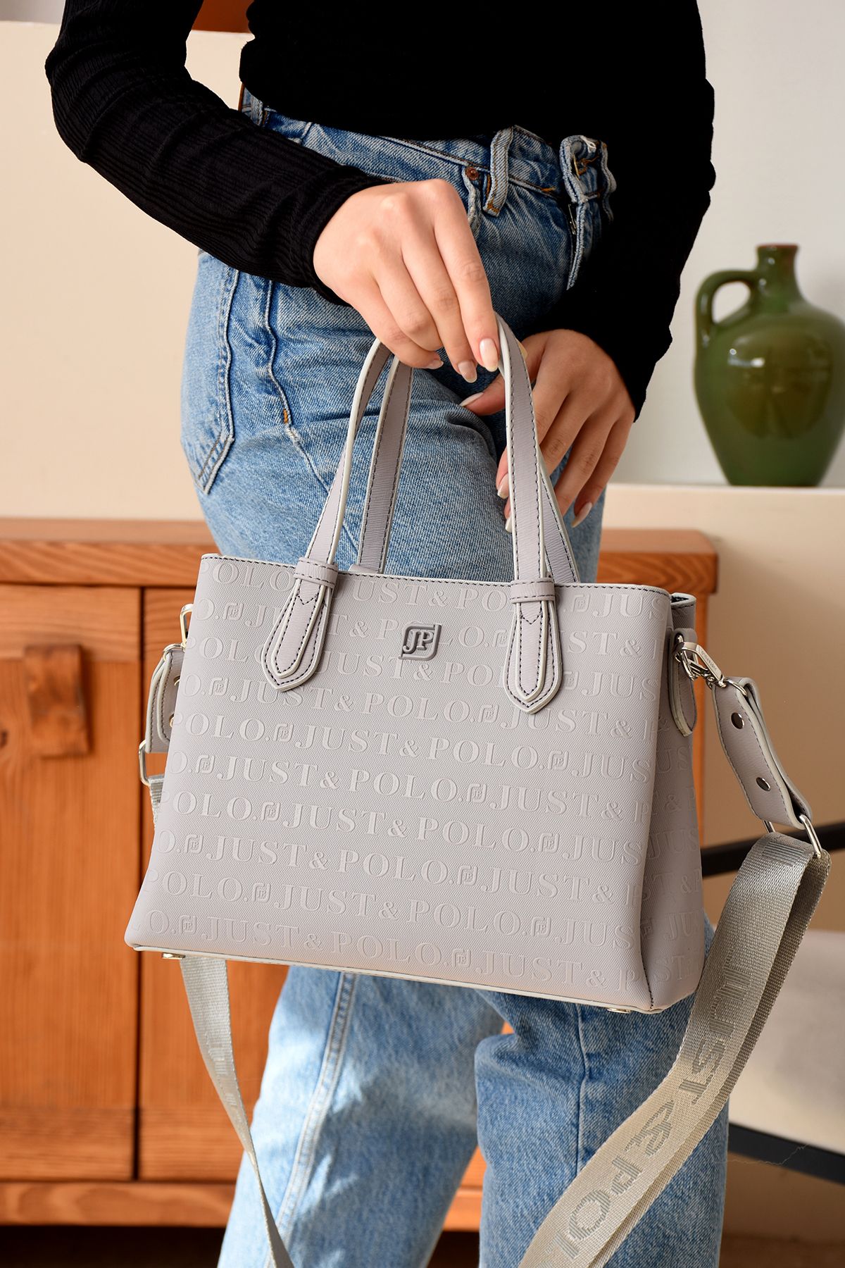 Just Polo Vilma 4113 Gofraj Suni Deri Ayarlanır Askı Kadın El Ve Omuz Çantası (Ebat:En 28 x Boy 20 Cm)