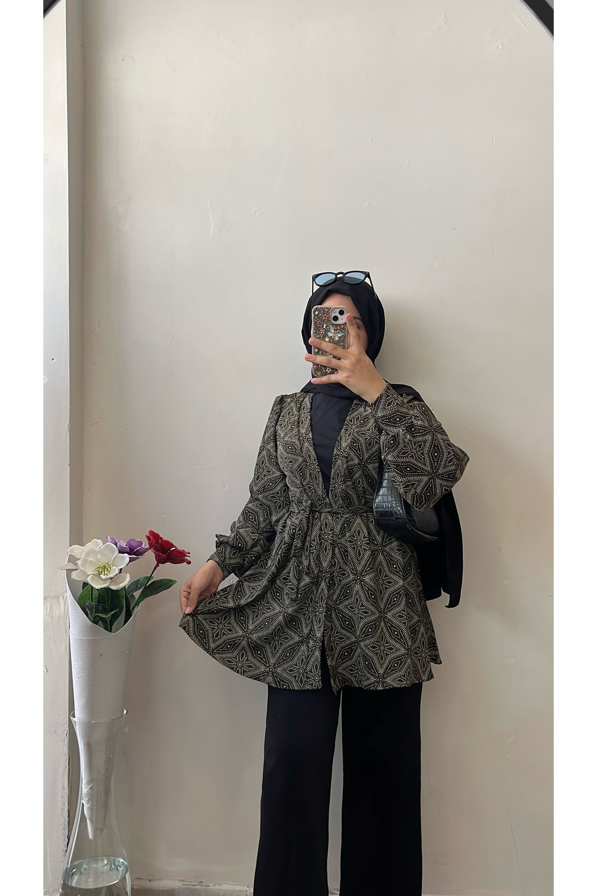 DİLEKBUTİK desenli kimono balon kol
