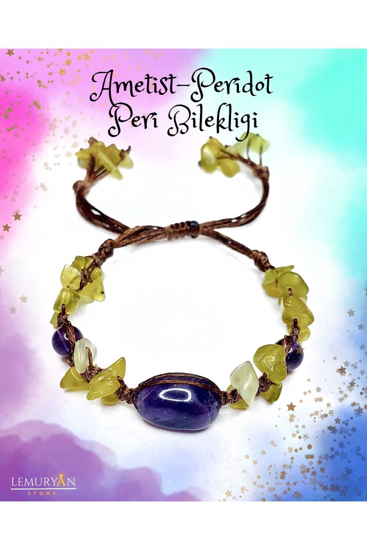 Herkimer Doğal Taş Ametist & Peridot (zeberced) Ayarlanabilir Peri Bilekliği