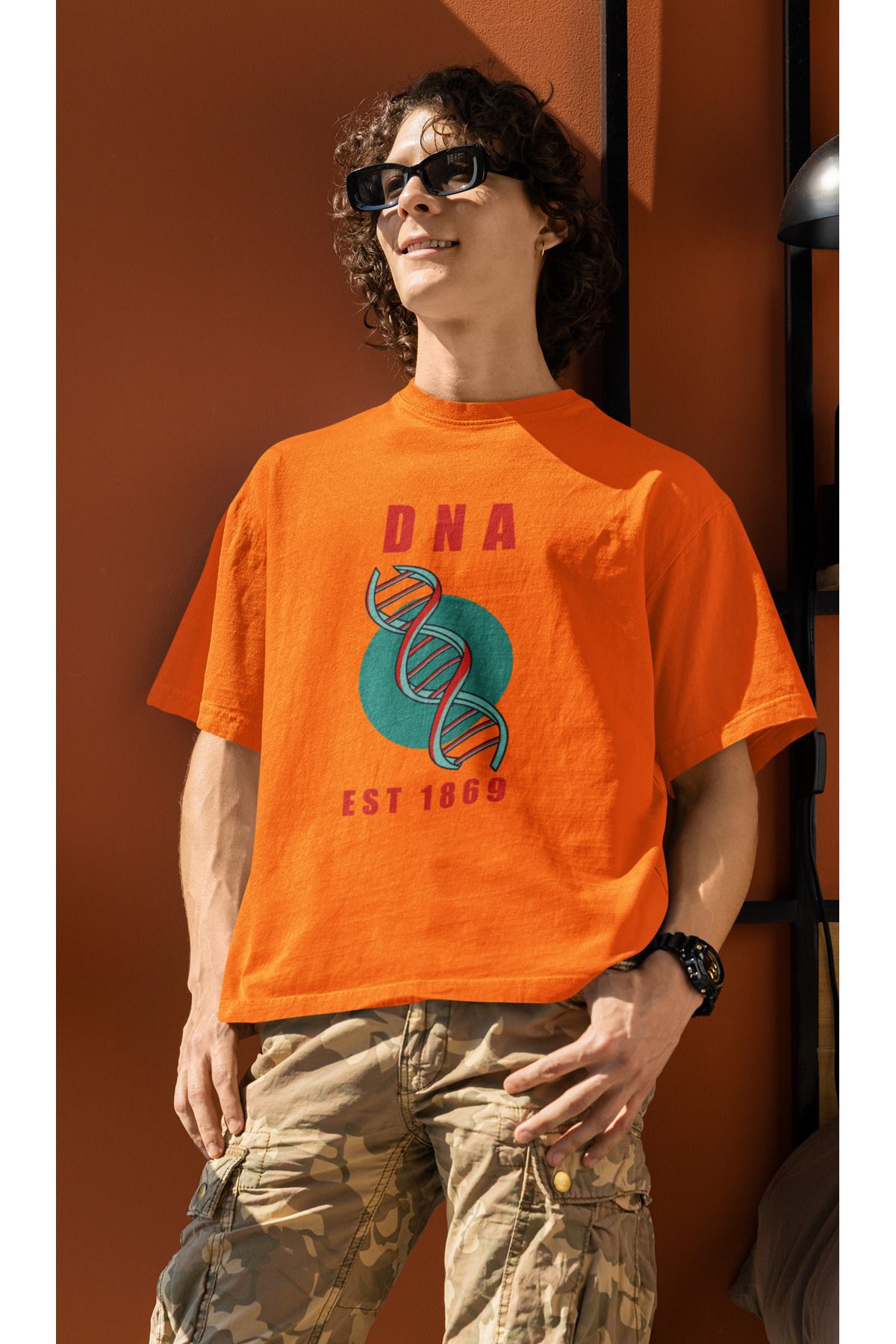 Uniquetex NUBENSE / DENGA-12 - Oversize Unisex DNA Baskılı Turkuaz Yeşili Bisiklet Yaka T-shirt (Bilim Tişört)