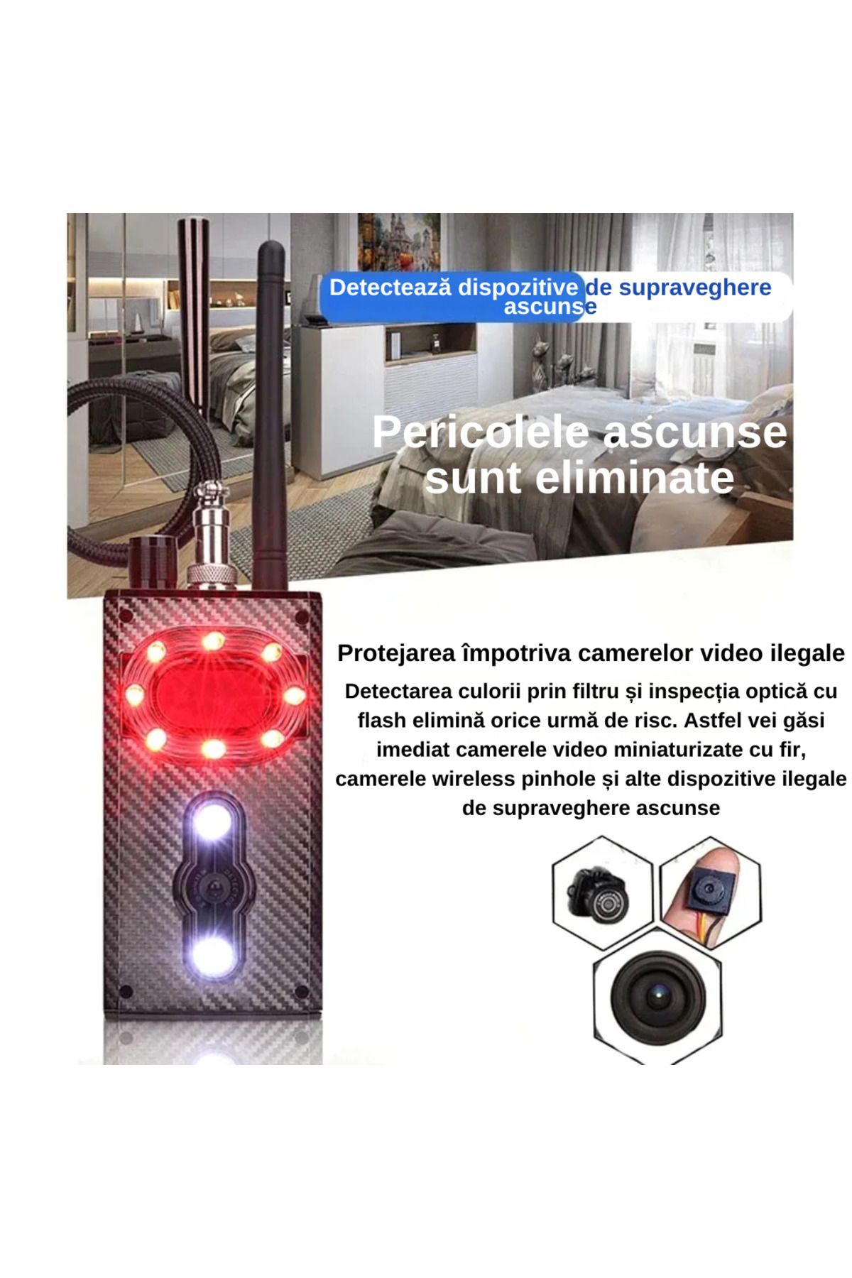 LUDORA-Spy Device Detector, Artificial Intelligence Chip, 10m Detection Range, Detects Cameras, GPS 6