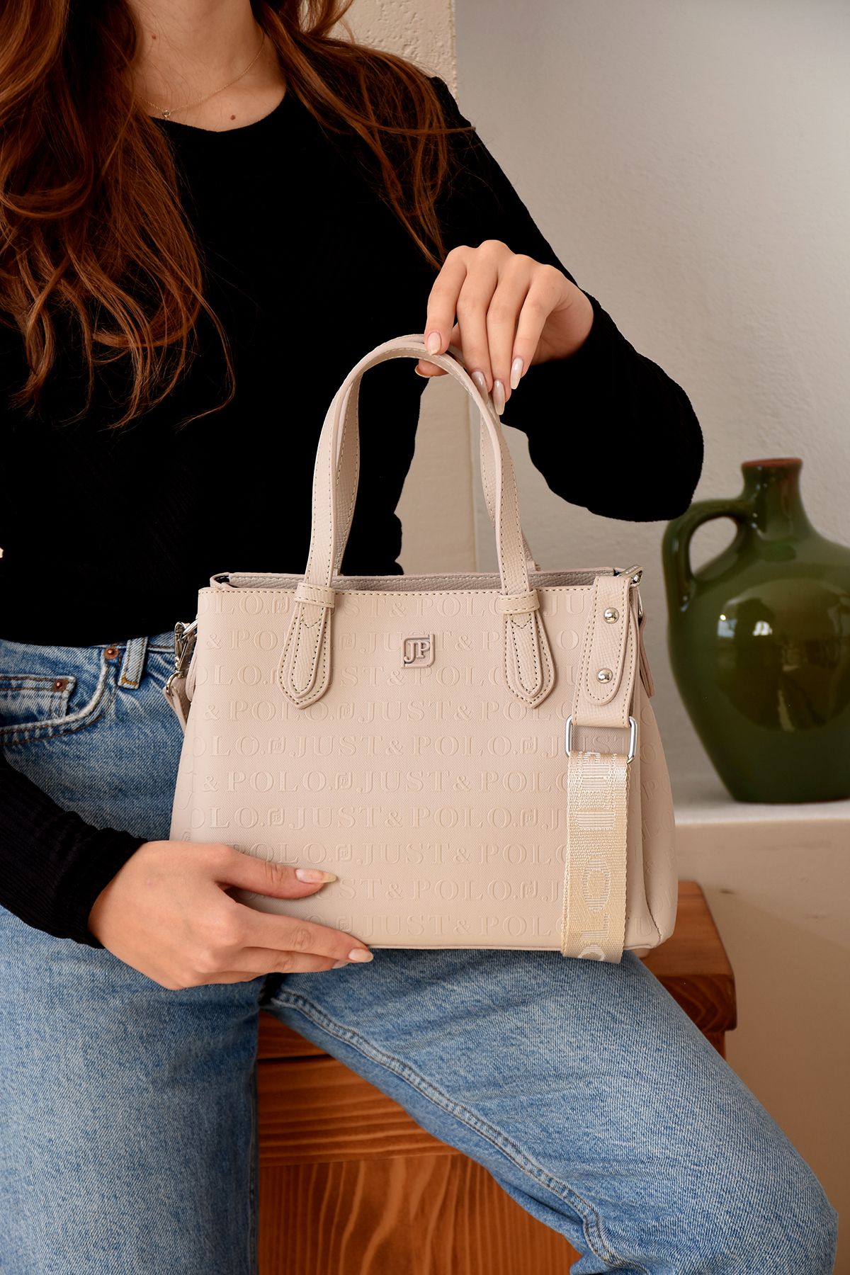 Just Polo Vilma 4113 Gofraj Suni Deri Ayarlanır Askı Kadın El Ve Omuz Çantası (Ebat:En 28 x Boy 20 Cm)