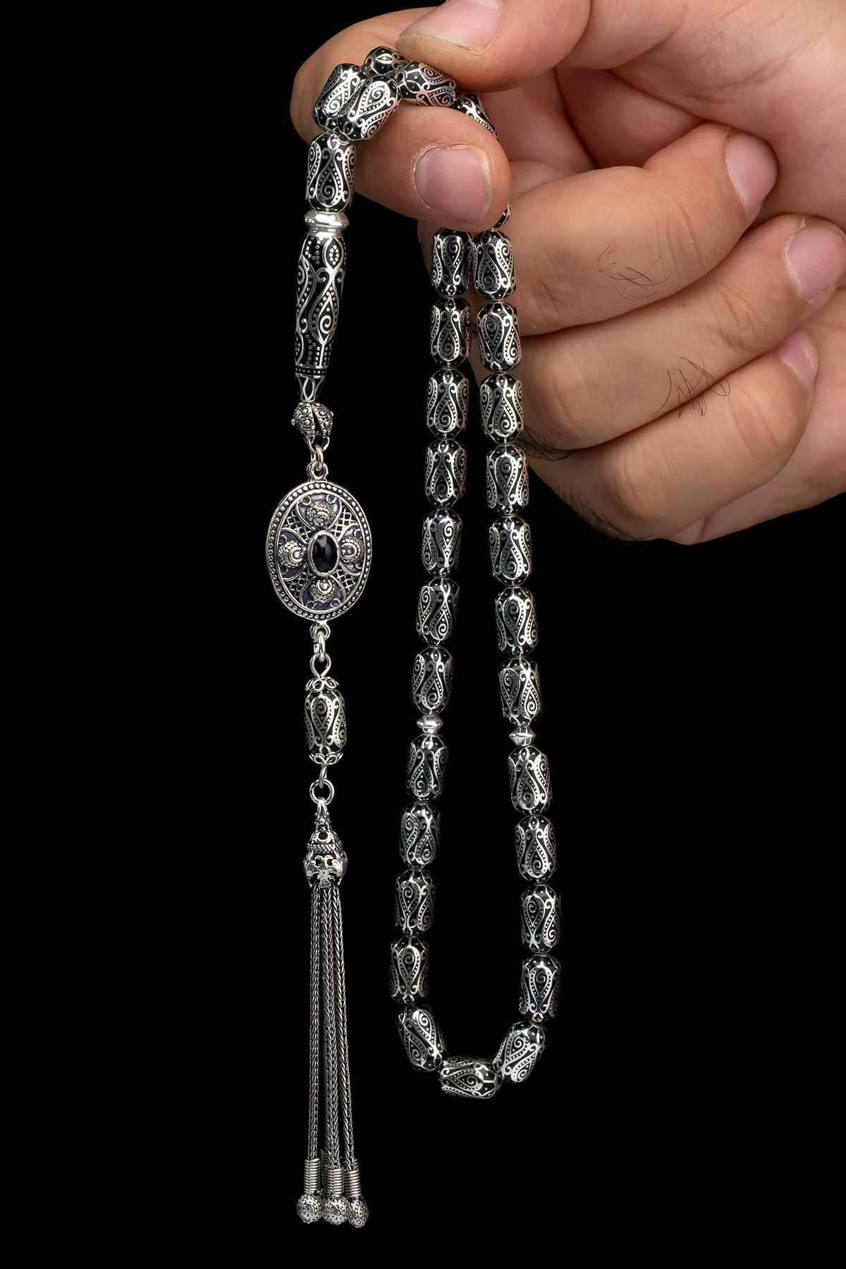 OTTOTESBİH Sertifikalı Özel Tasarım Gümüş Tespih 6.5x11mm 51Gr Kapsül Kesim