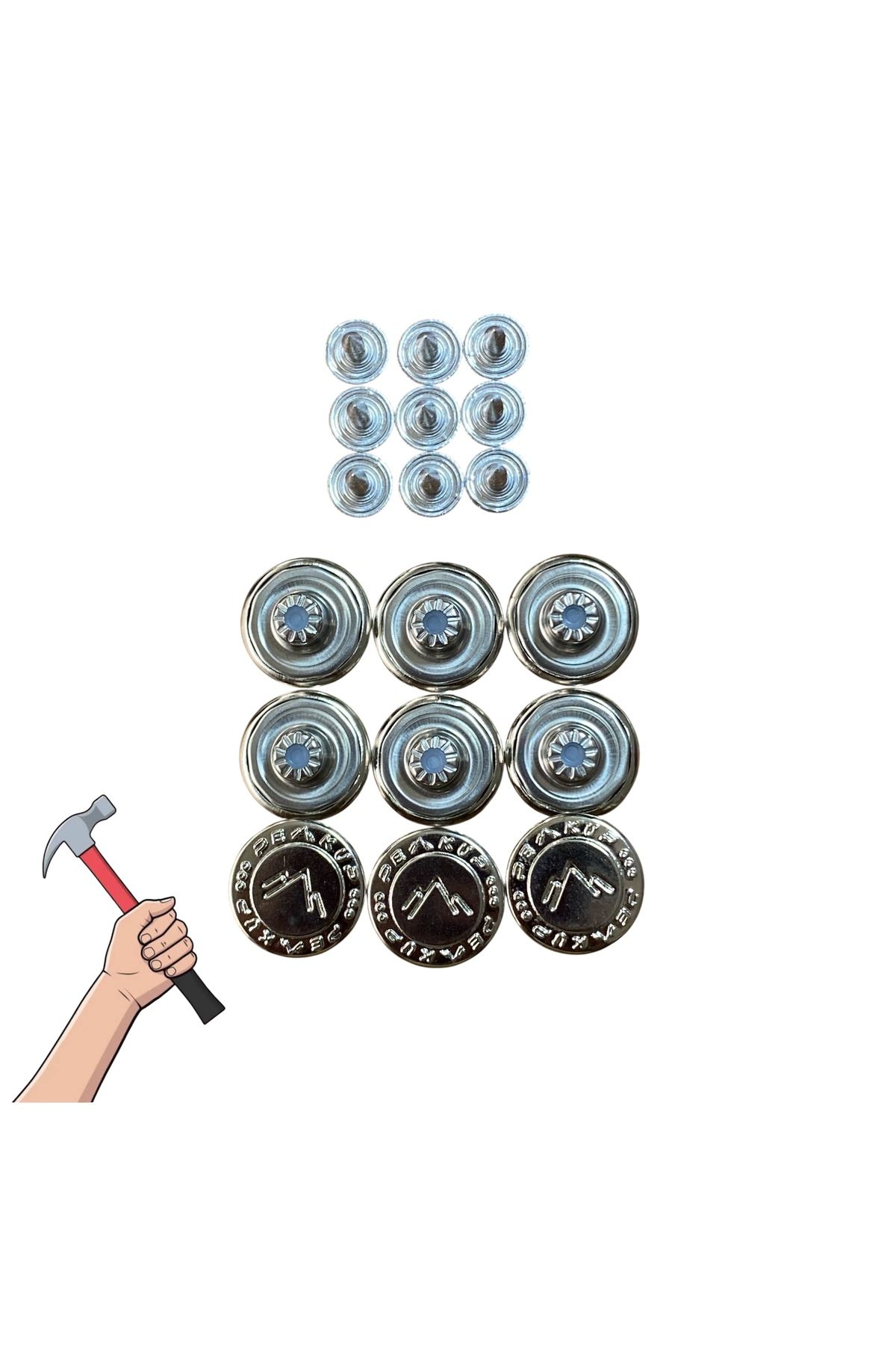 FashionSButik 9'lu Kot Düğmesi Seti – Çekiçle Takılabilir, Tamir ve DIY Projeleri İçin Metal Düğme
