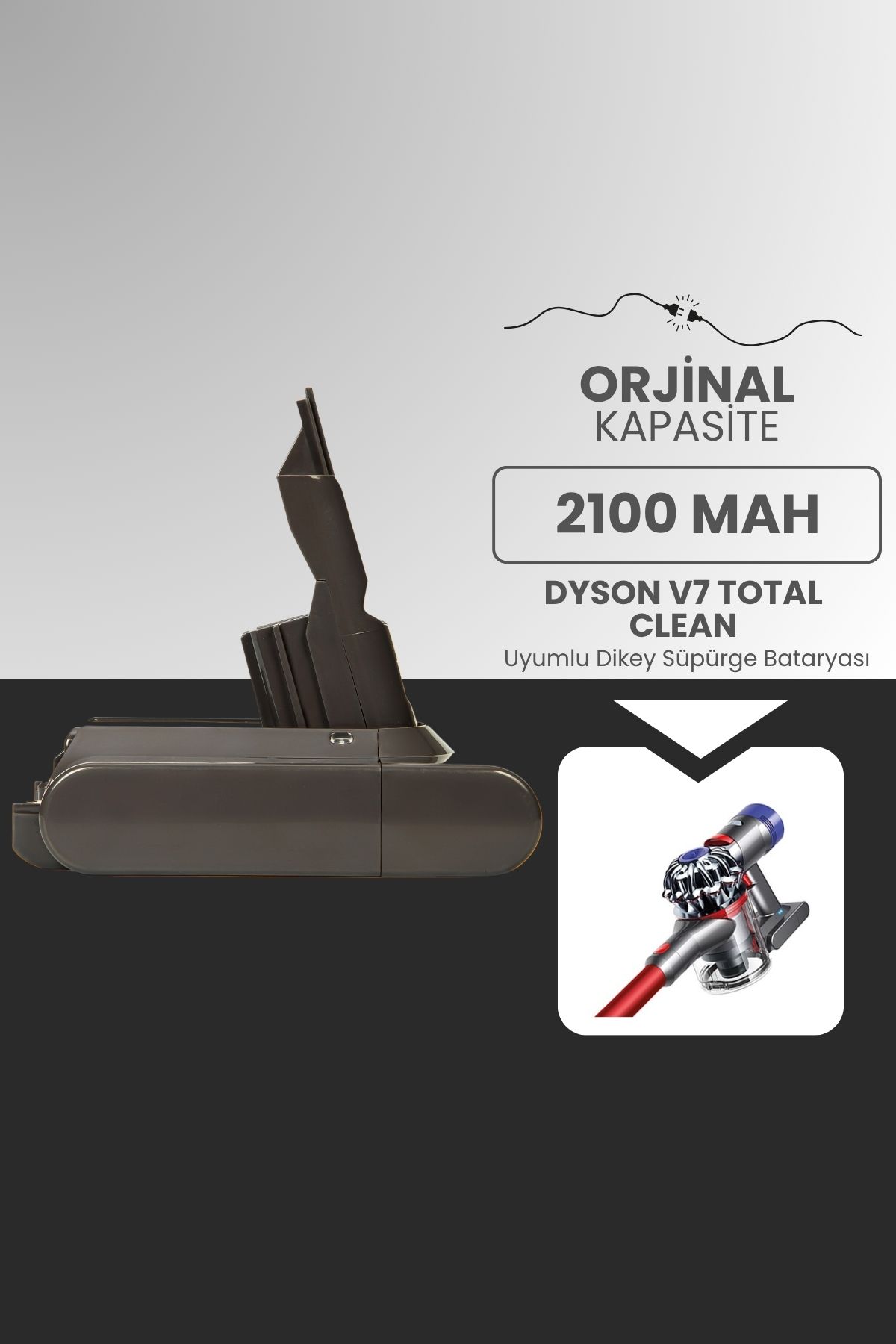 ROBOPİL Dyson V7 Total Clean Uyumlu Batarya (STANDART KAPASİTE) 21.6 V 2100mah Dikey Süpürge Bataryası