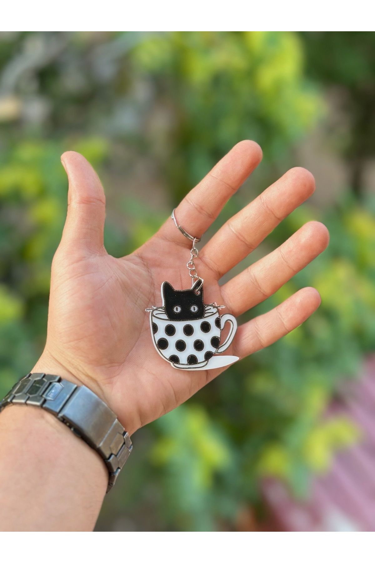 Orjin3D Kahve Fincanı Kedi Figürlü Anahtarlık