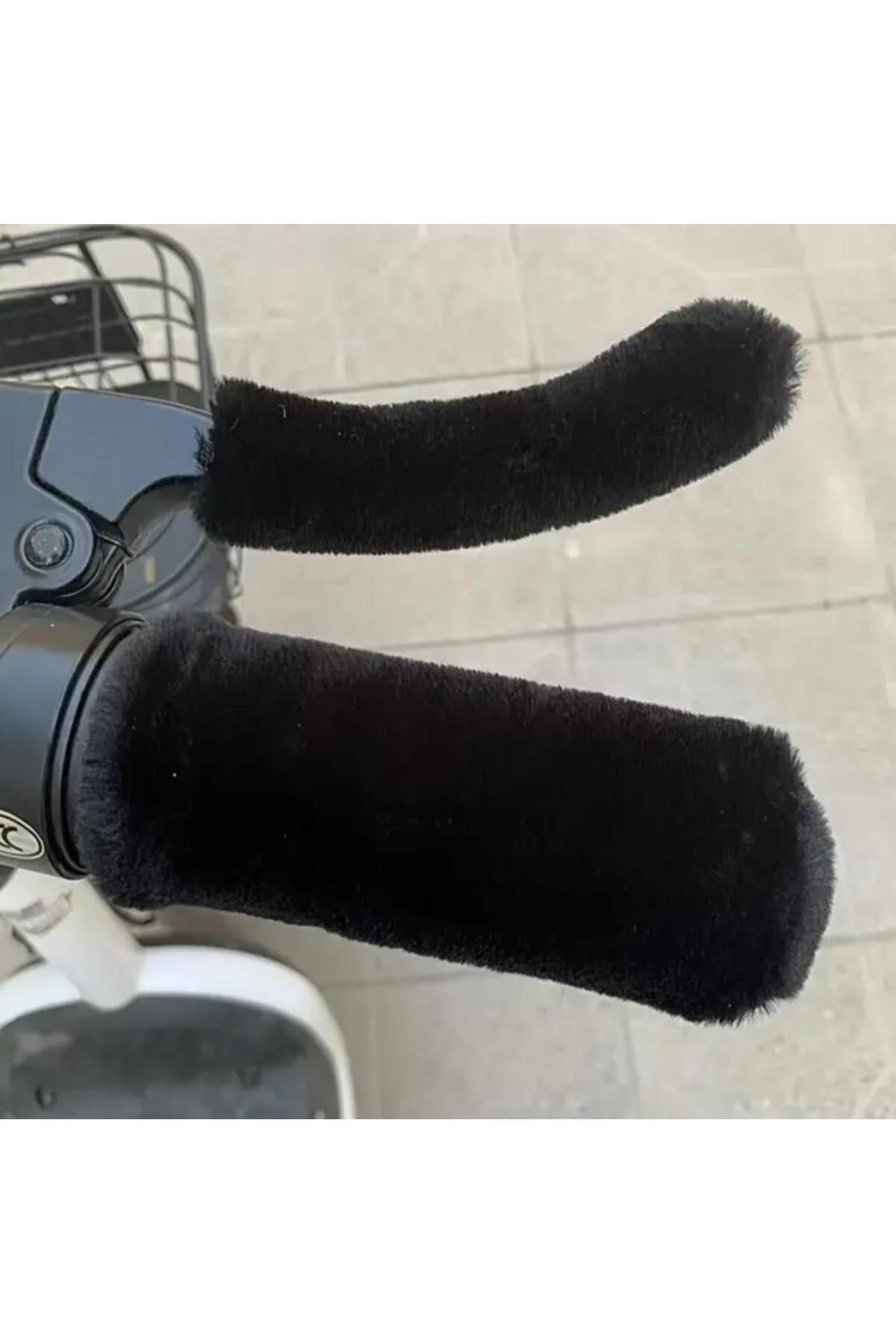 Yıldız Accessory Motorsiklet ve Elektrikli 4 adet Siyah Peluş Tutma Kılıfları, Yapay Kürk Motorsikletler için Uygun
