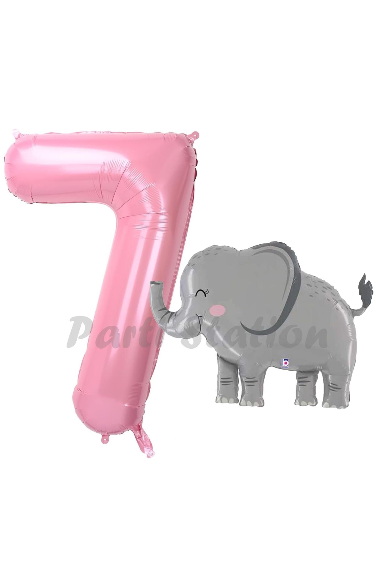 Partifest Sevimli Fil Balon 7 Yaş Doğum Günü Balon Set Safari Konsept Fil Balon ve Pembe Renk Rakam Balon