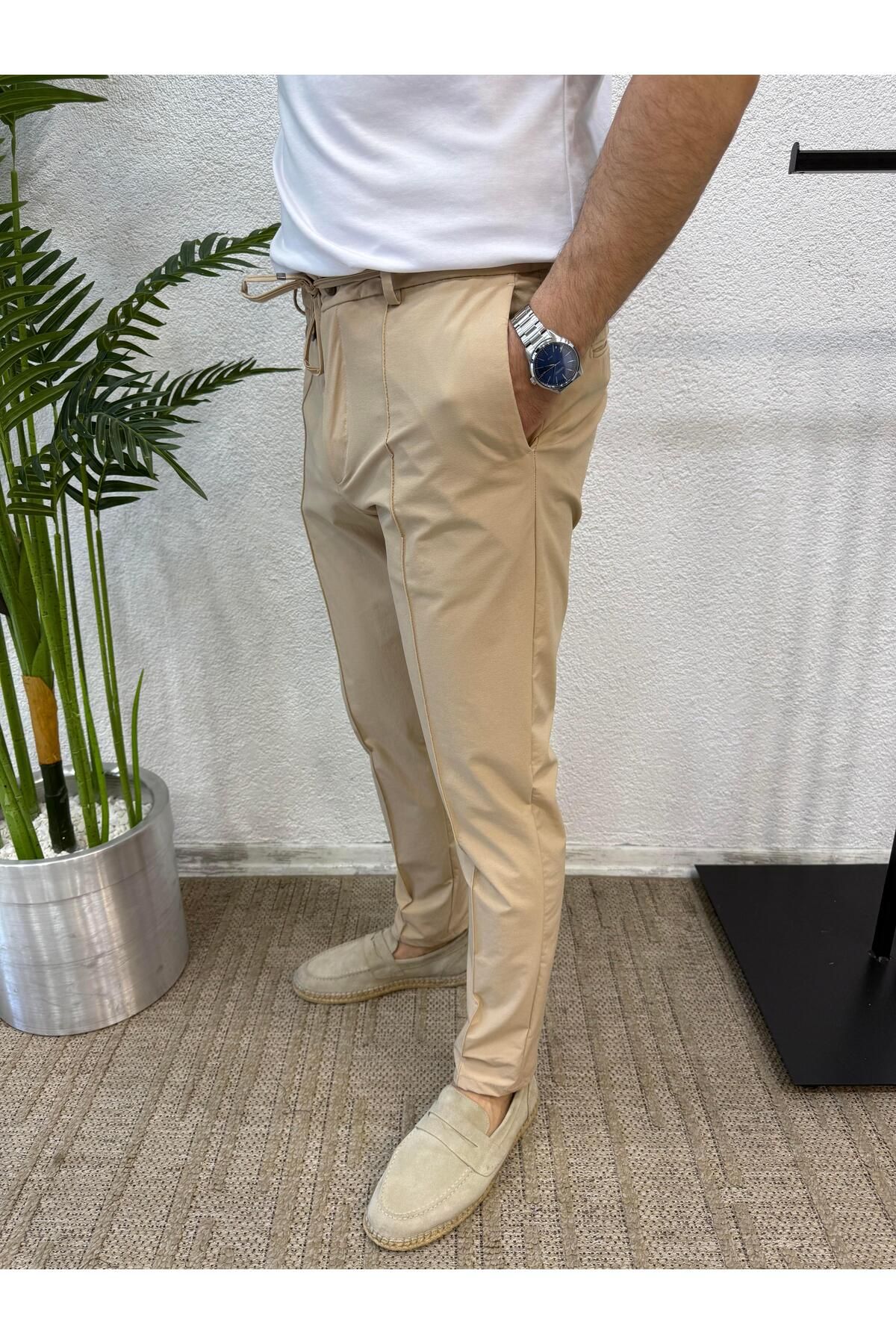 Yubacollection Paraşüt Kumaş Pantolon Krem