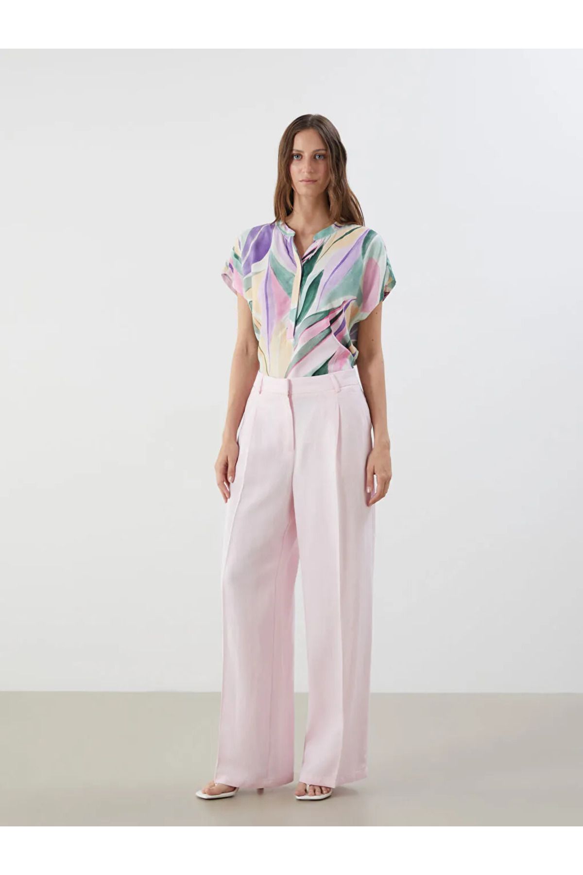 LC Waikiki LCWAIKIKI Classic Pembe Loose Fit Keten Karışımlı Kadın Pantolon