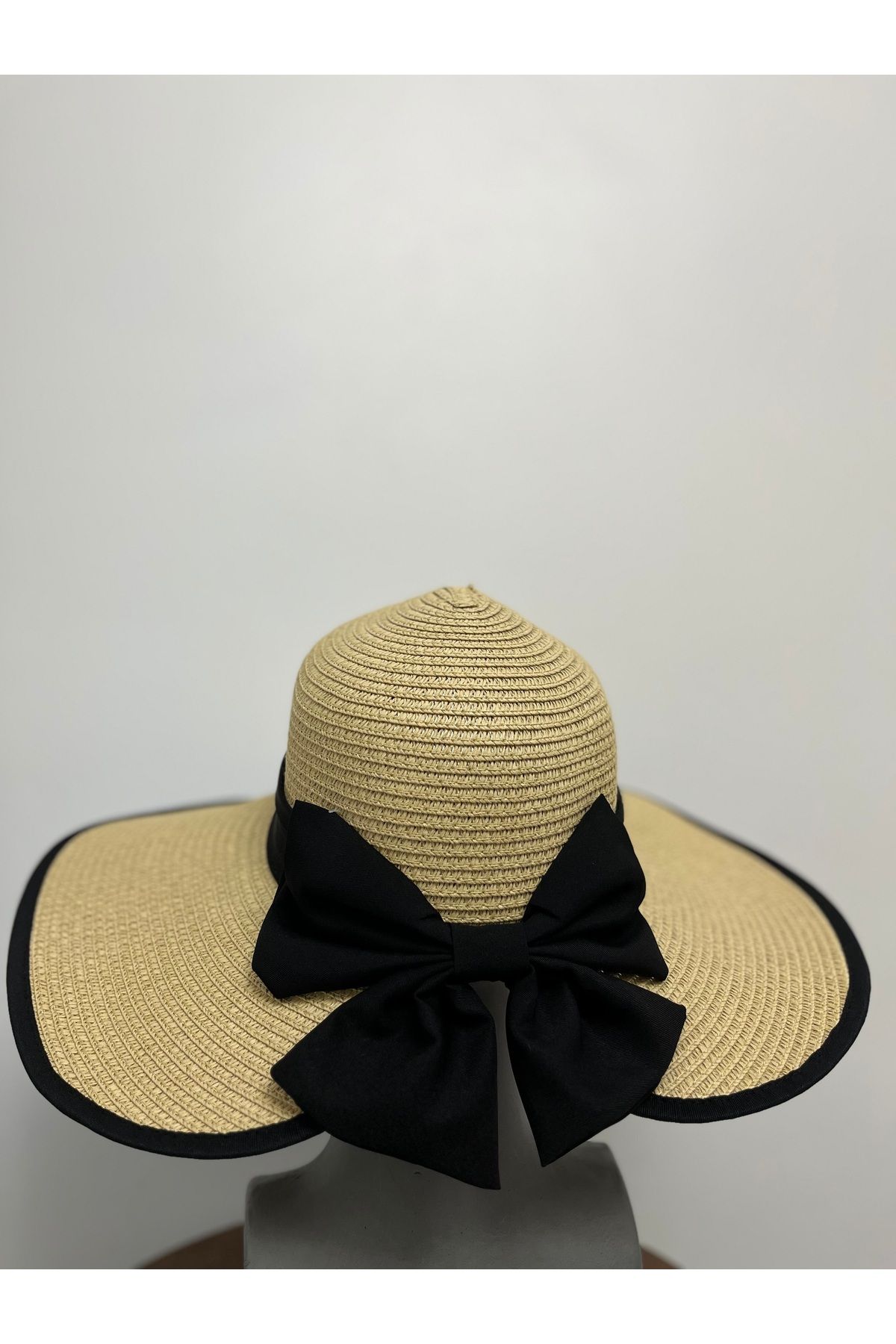 Butik %100 hasır ultra premium geniş kenarlı fiyonk şapka
