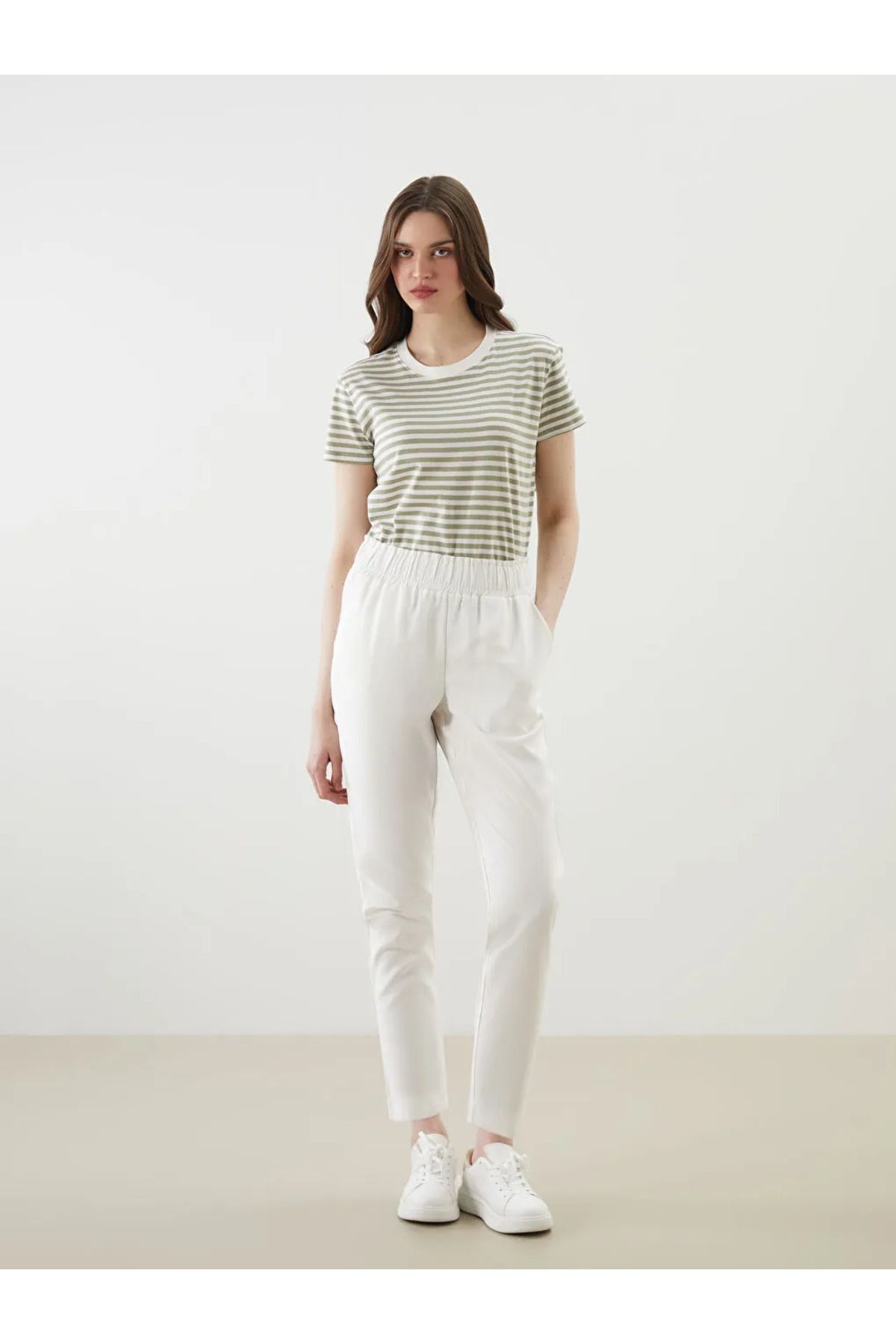 LC Waikiki LCW Modest Ekru Beli Lastikli Kadın Pantolon