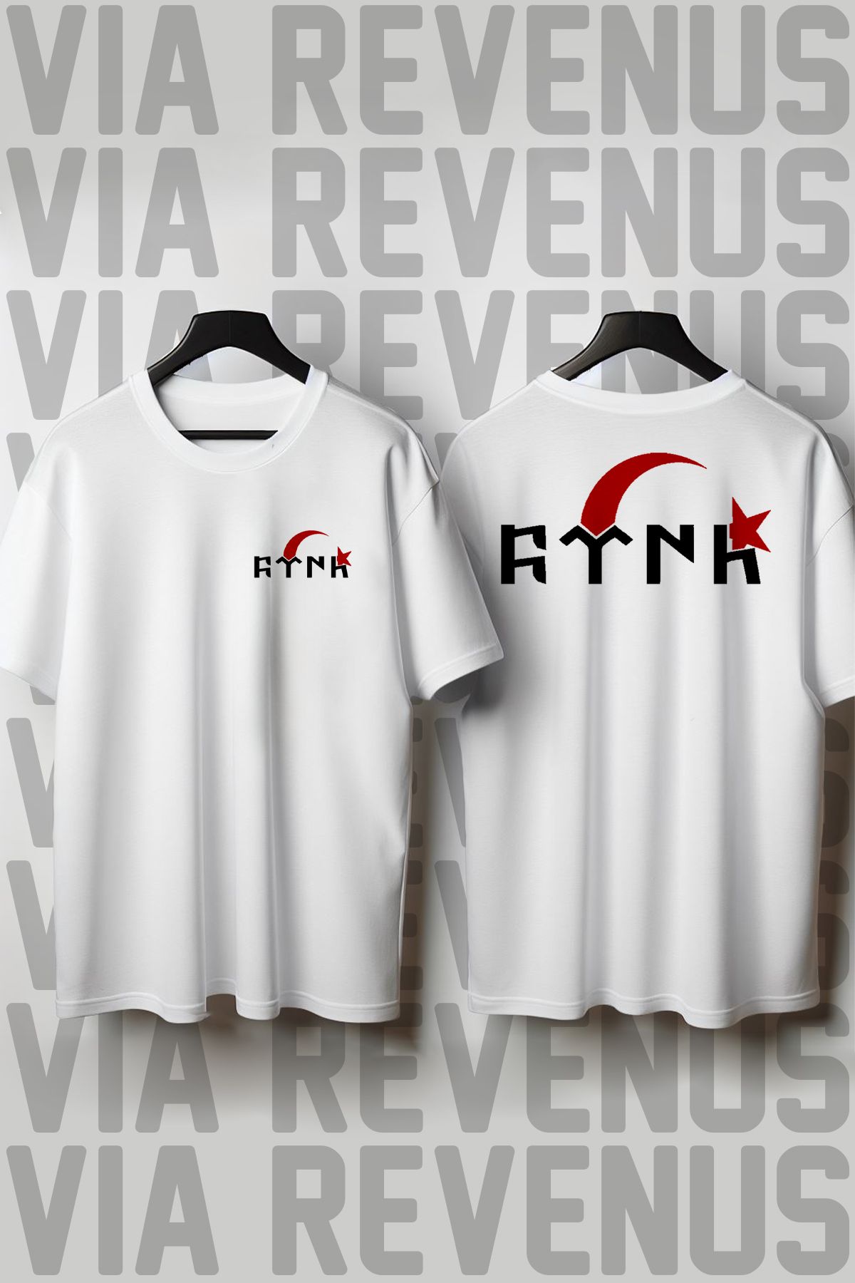 Vordevia Göktürk / Ayyıldız Ön ve Arka Baskılı Bisiklet Yaka Geniş Kalıp Unisex Tshirt