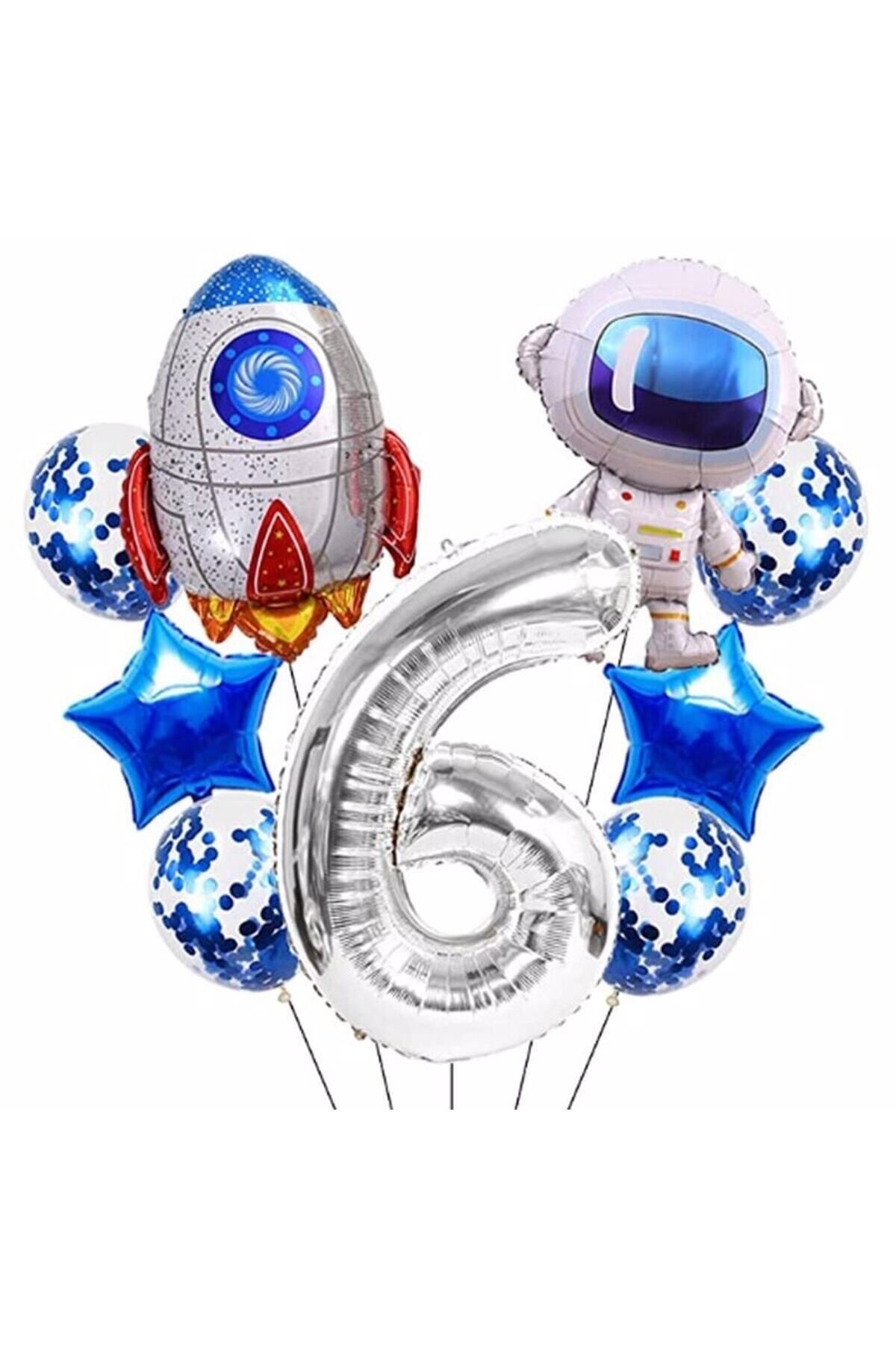Partifest Uzay Kozmik Galaksi Astronot Roket 6 Yaş Balon Set Uzay Astronot Konsept Doğum Günü Set