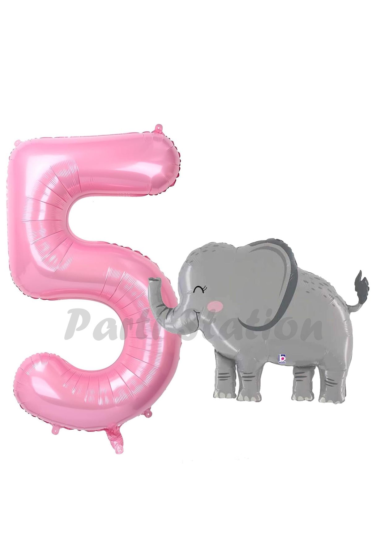 Partifest Sevimli Fil Balon 5 Yaş Doğum Günü Balon Set Safari Konsept Fil Balon ve Pembe Renk Rakam Balon