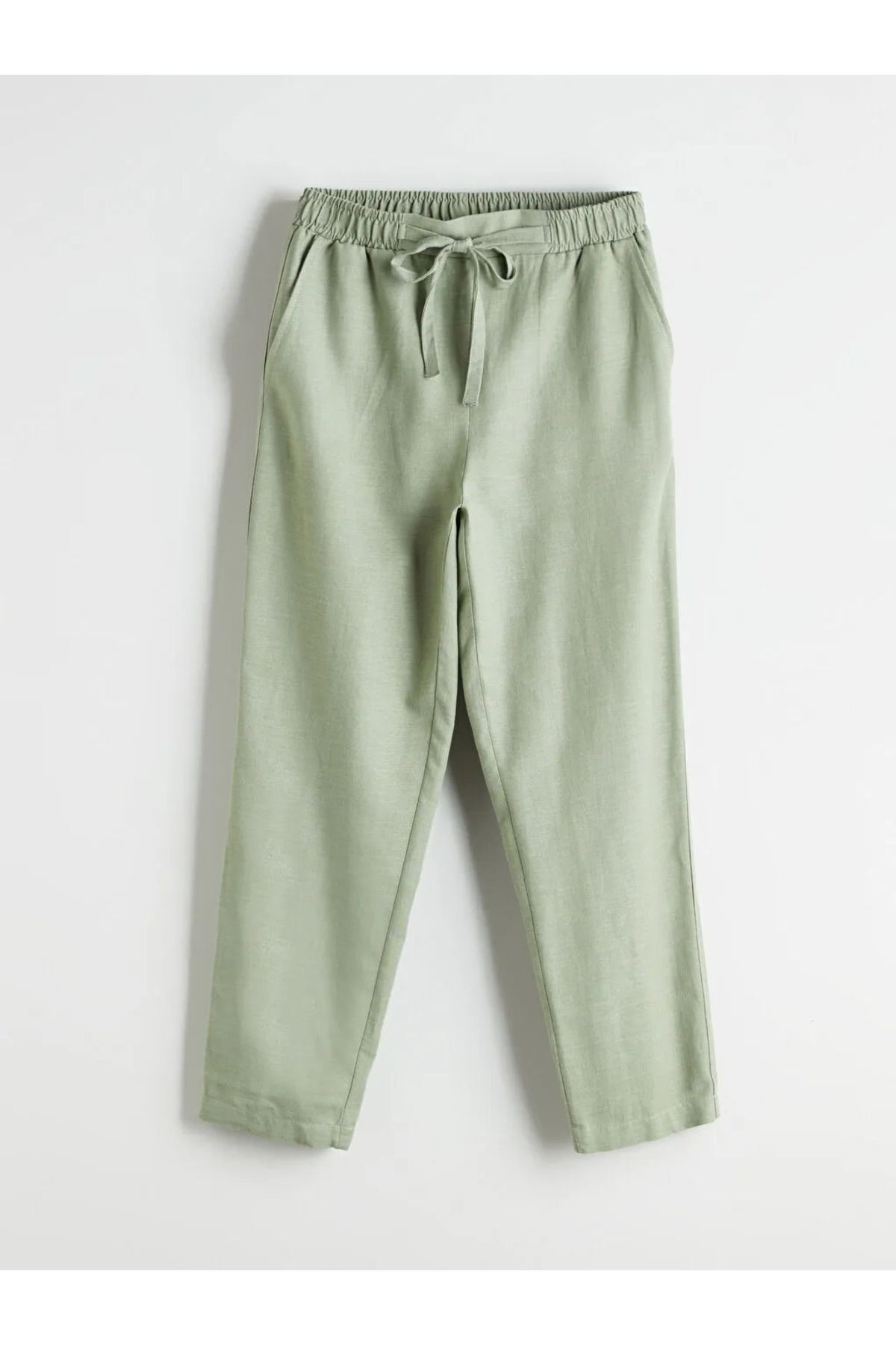 LC Waikiki LCWAIKIKI Classic Yeşil Beli Lastikli Keten Karışımlı Kadın Pantolon