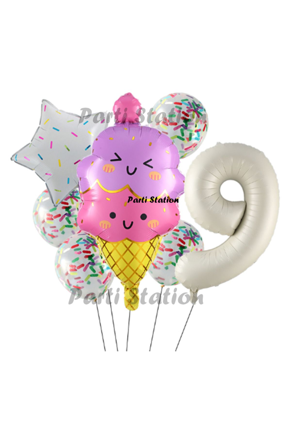 Partifest Dondurma İce Cream Konsept Doğum Günü 9 Yaş Balon Set Yaz Tema Sevimli Dondurma Folyo Balon Set