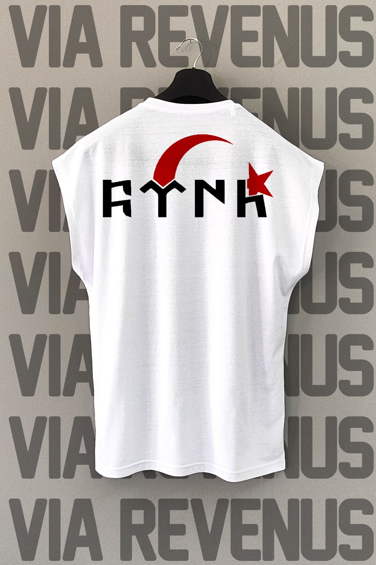 Vordevia Göktürk / Ay Yıldız Ön ve Arka Baskılı Sıfır Kollu Bisiklet Yaka Spor Tshirt