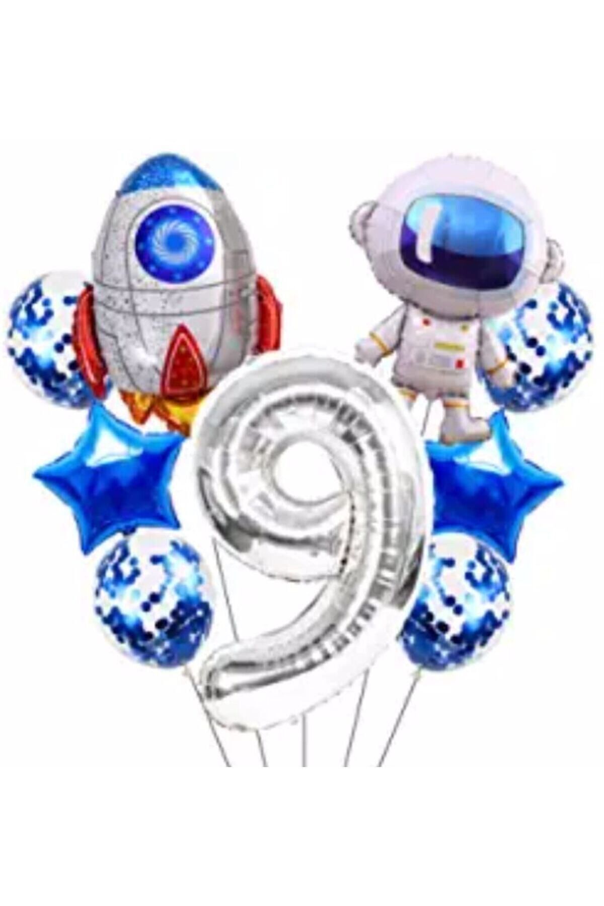 Partifest Uzay Kozmik Galaksi Astronot Roket 9 Yaş Balon Set Uzay Astronot Konsept Doğum Günü Set