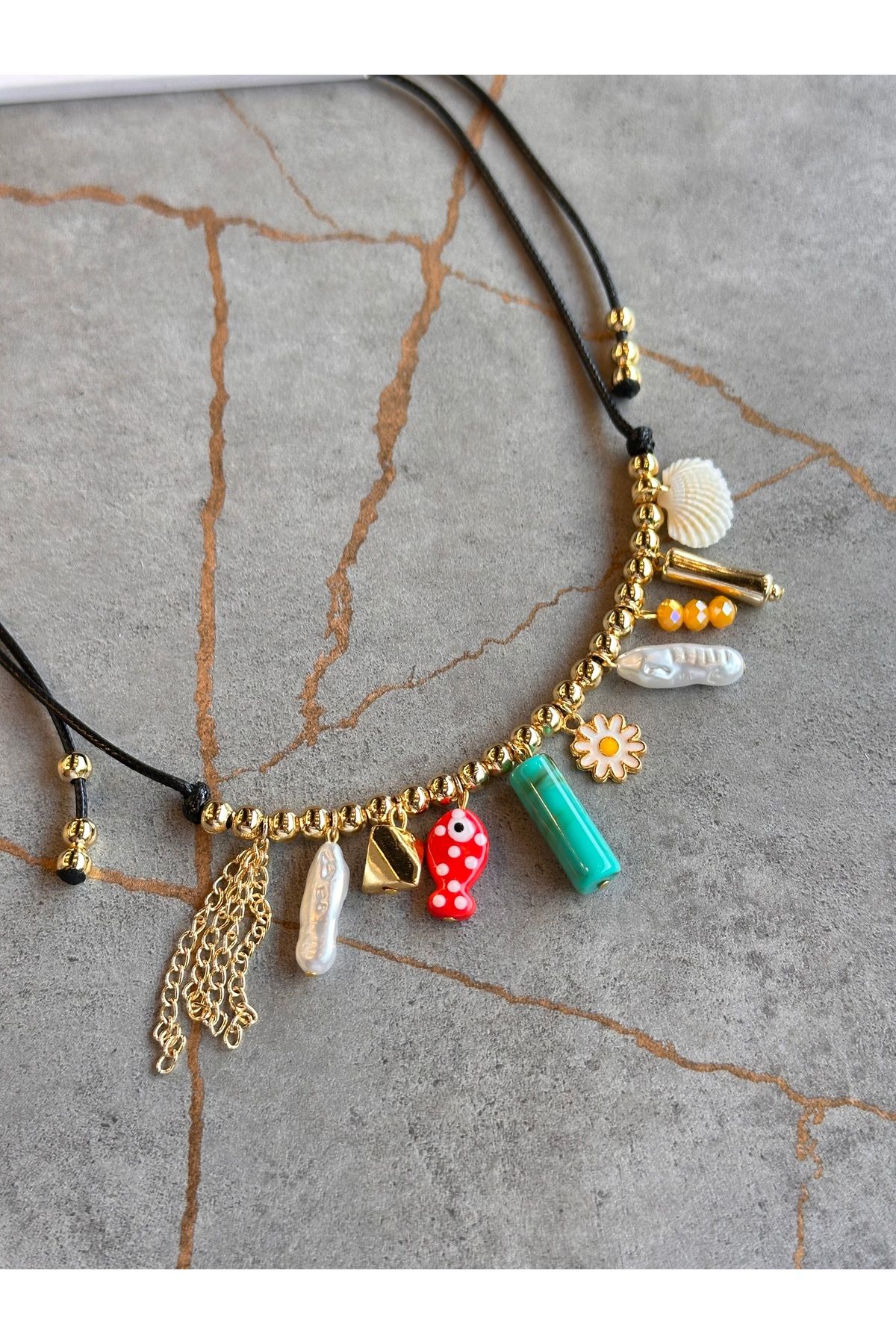 The Simu 14K Altın Kaplama Balık Charm İp Kolye