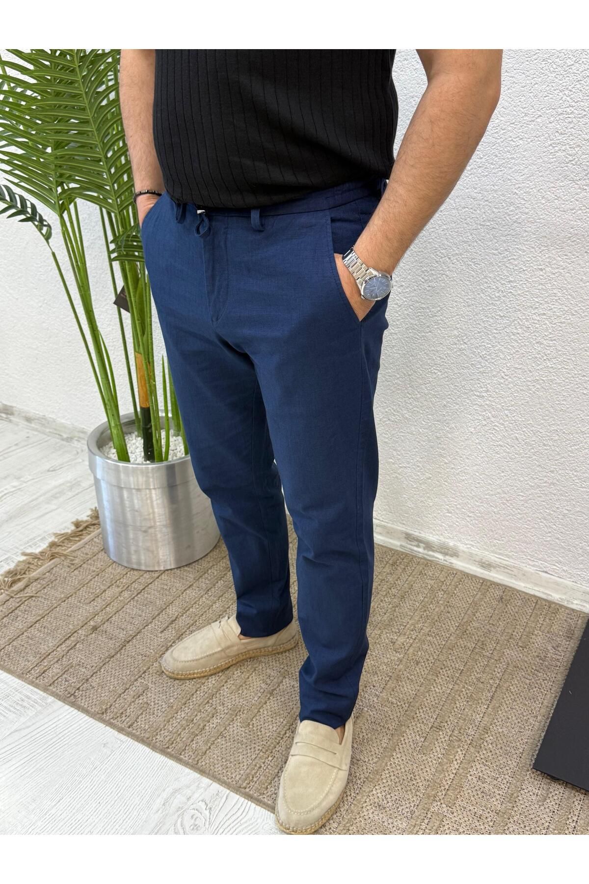 Yubacollection Keten Pantolon Mavi