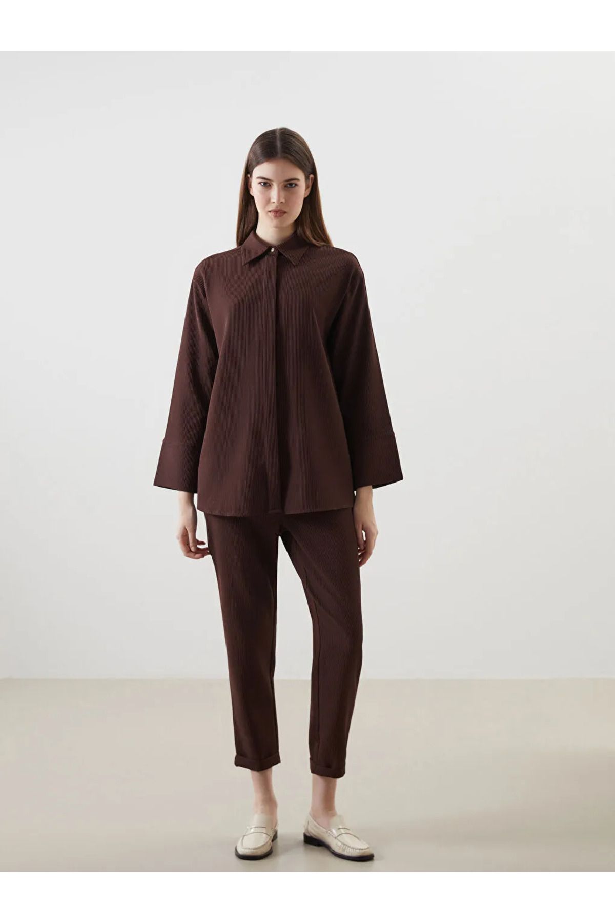 LC Waikiki LCW Modest Kahverengi Beli Lastikli Kadın Pantolon