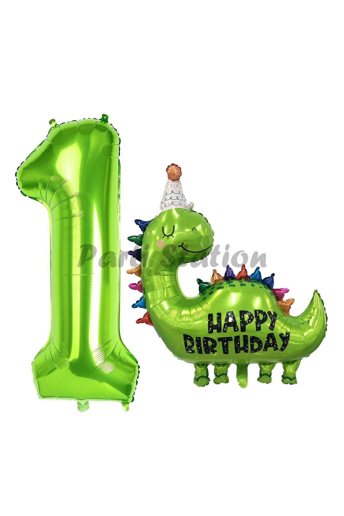 Partifest Dinozor Balon 1 Yaş Balon Set Dinozor Konsept Balon ve Yeşil Renk Rakam Balon