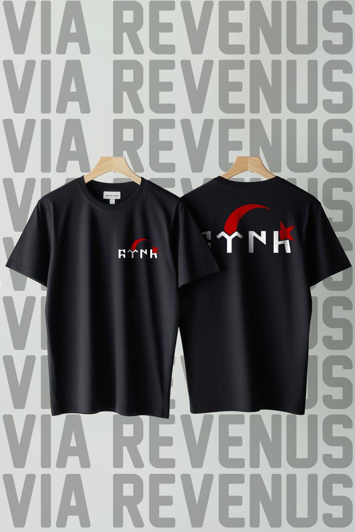 Vordevia Göktürk / Ayyıldız Ön ve Arka Baskılı Bisiklet Yaka Geniş Kalıp Unisex Tshirt
