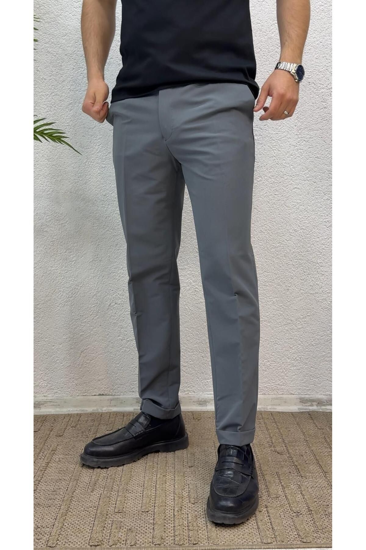 Yubacollection Duble Paça Kumaş Pantolon Gri