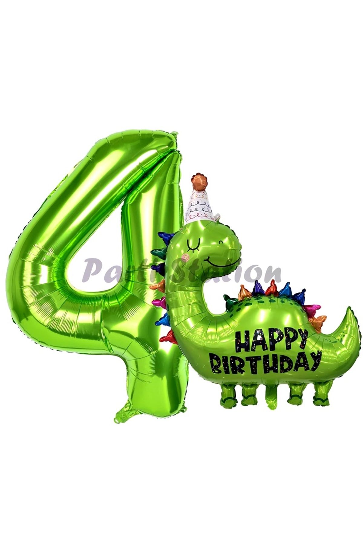 Partifest Dinozor Balon 4 Yaş Balon Set Dinozor Konsept Balon ve Yeşil Renk Rakam Balon