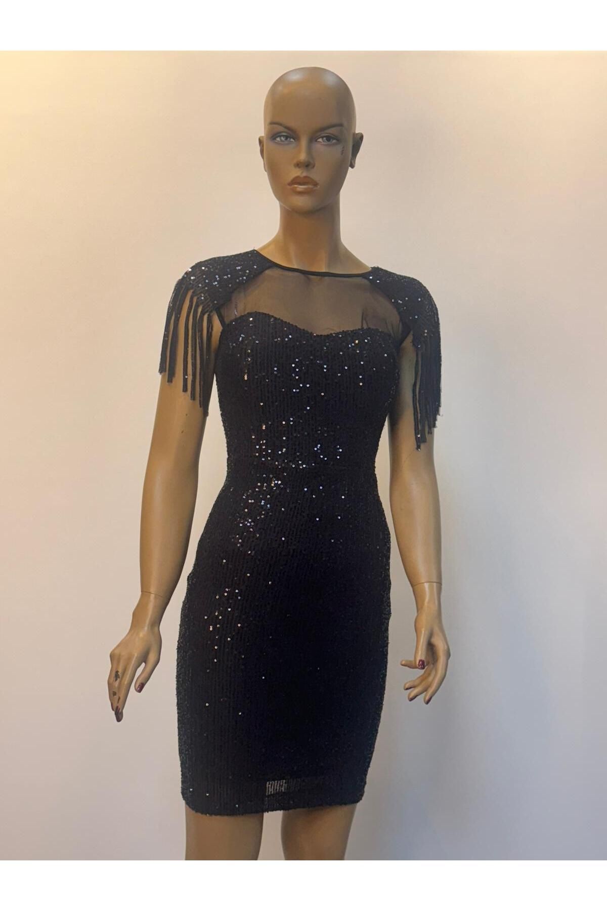 MODA Kadın Tül Detaylı Işıltılı Abiye