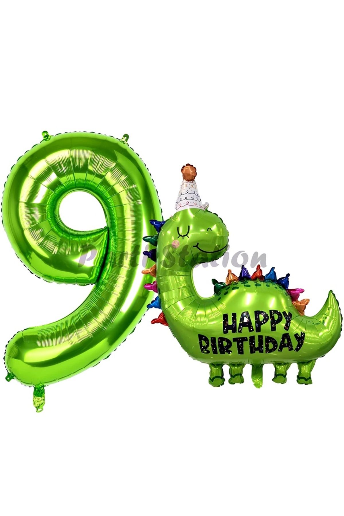 Partifest Dinozor Balon 9 Yaş Balon Set Dinozor Konsept Balon ve Yeşil Renk Rakam Balon