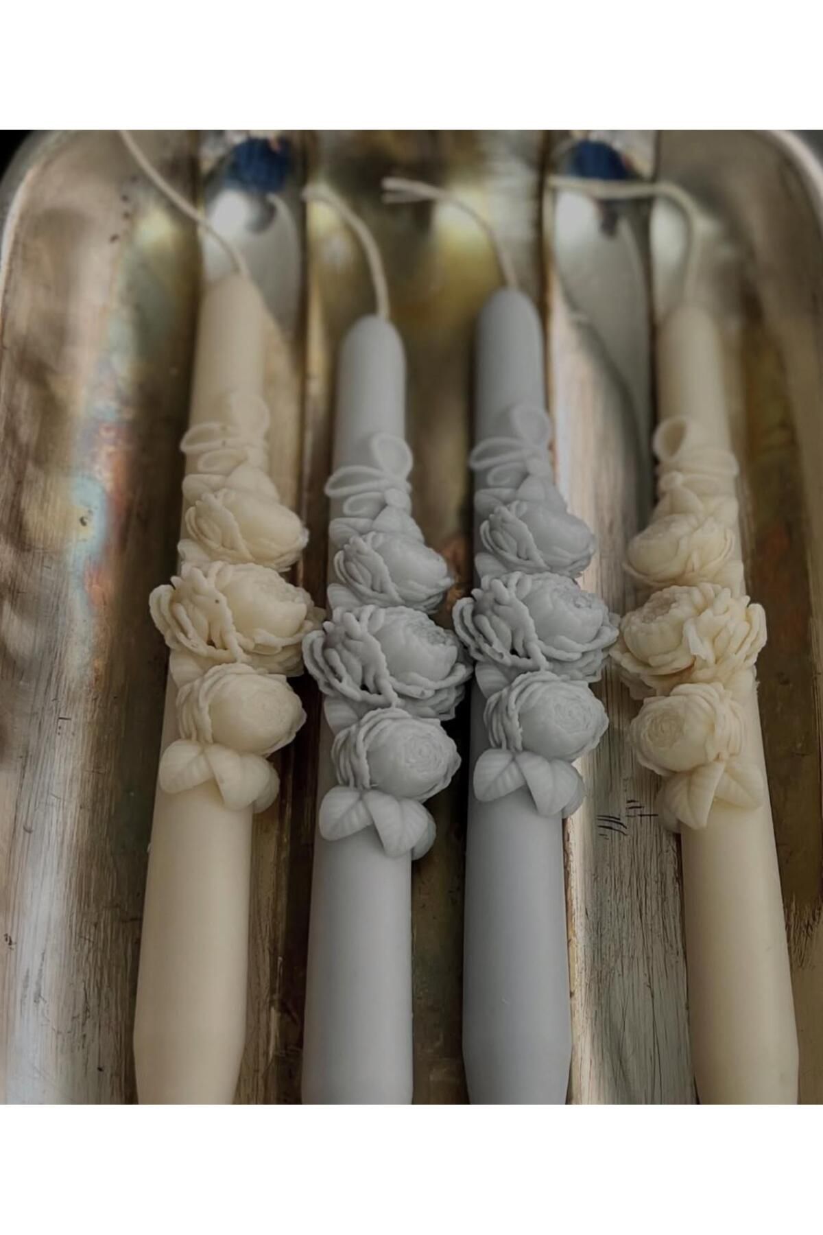 SCA CANDLE Dekoratif Mum Şamdanlık Mum Gül Gri Renk 2 kili