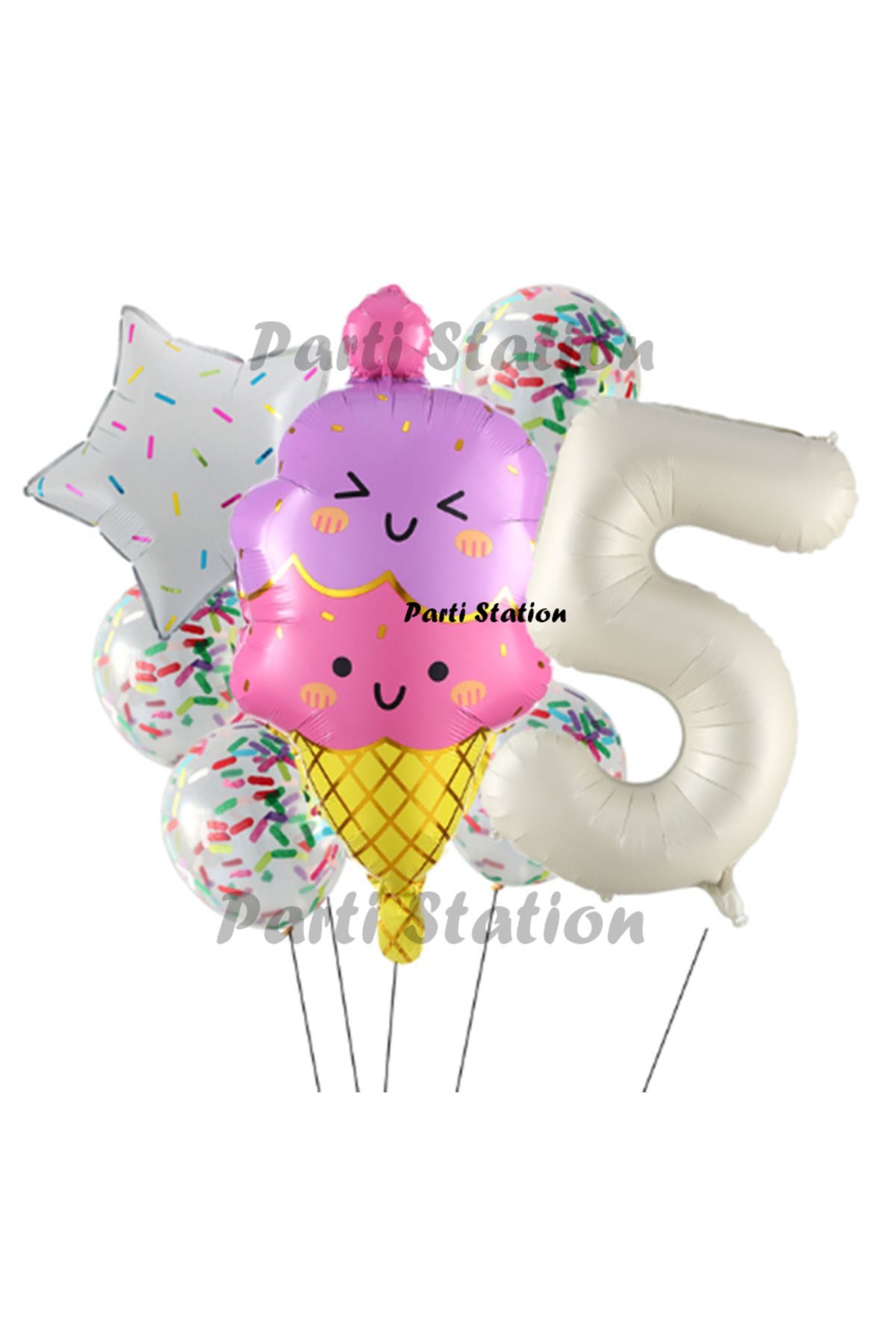 Partifest Dondurma İce Cream Konsept Doğum Günü 5 Yaş Balon Set Yaz Tema Sevimli Dondurma Folyo Balon Set