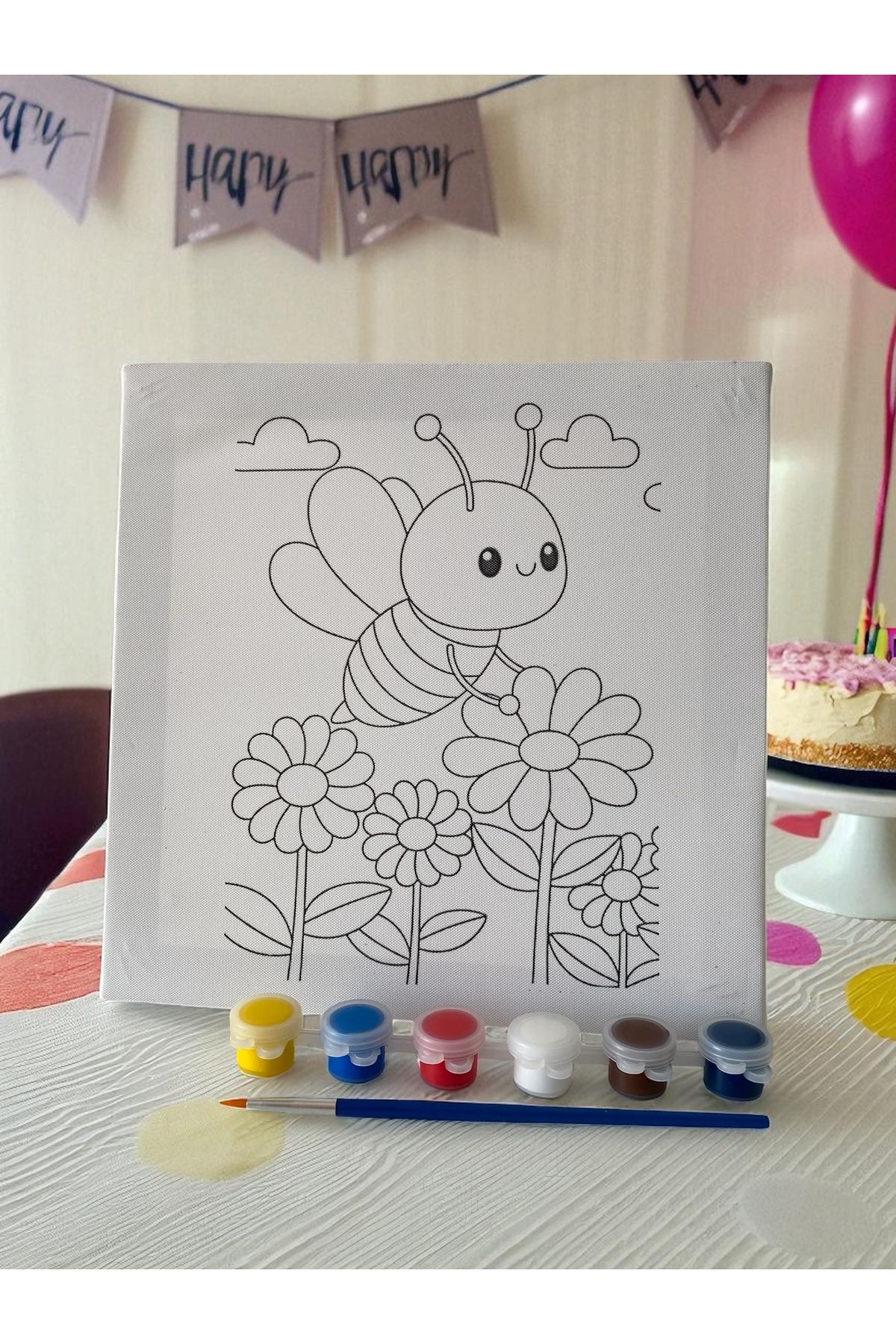 Asra Çocuklar İçin Tuval Boyama Seti (Tuval, Fırça ve 6 Renk Akrilik Boya Seti) Hobi Seti Mini Tuval