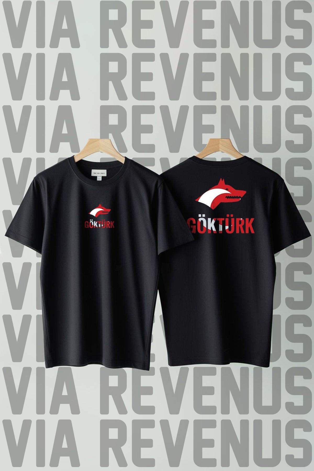 Vordevia Göktürk Ön ve Arka Baskılı Bisiklet Yaka Geniş Kalıp Unisex Tshirt
