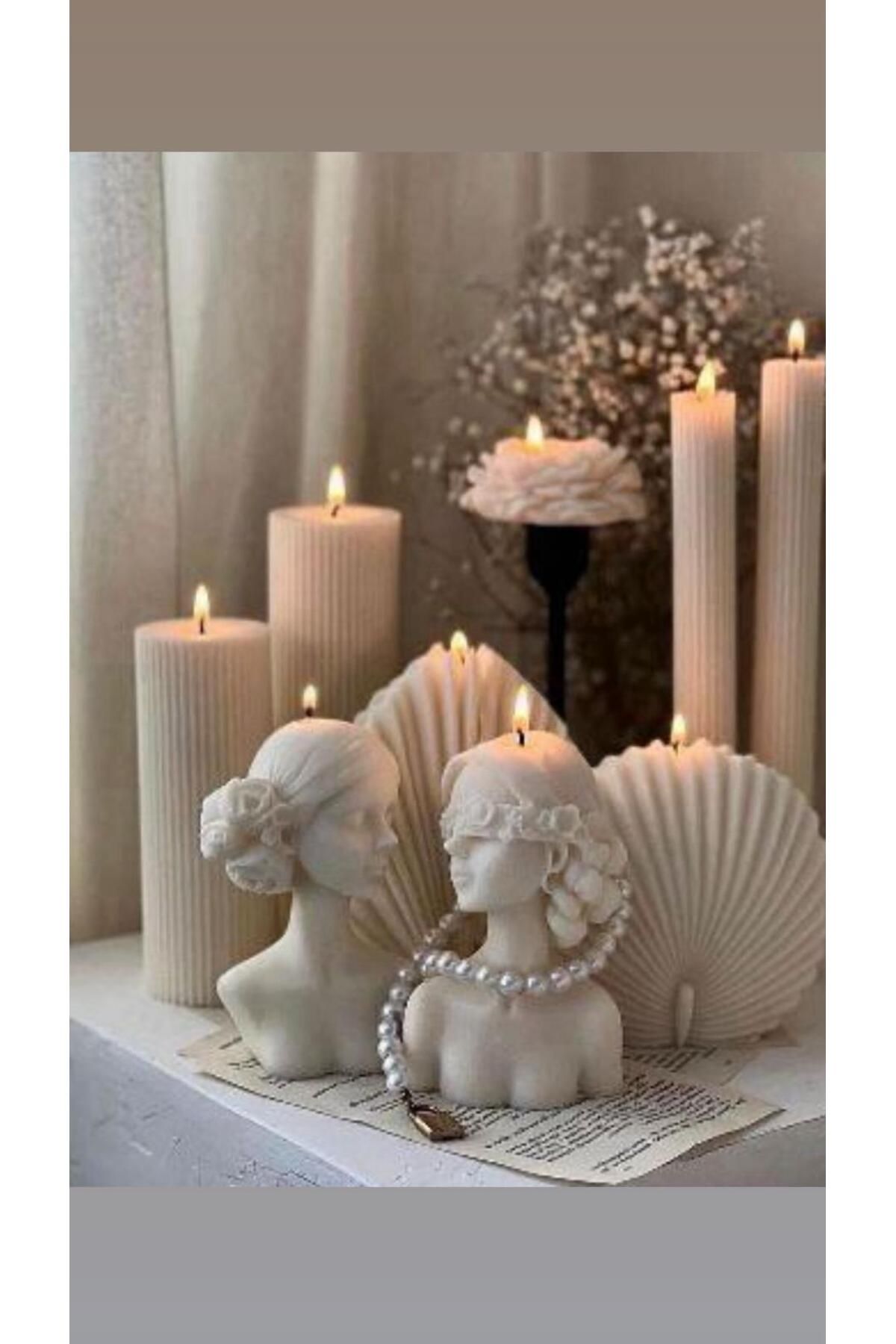 SCA CANDLE Dekoratif mum kadın +Şamdan mum +Deniz Kabuğu+çokgen +Palm +Şakaik Gül Toplam 9 Parça