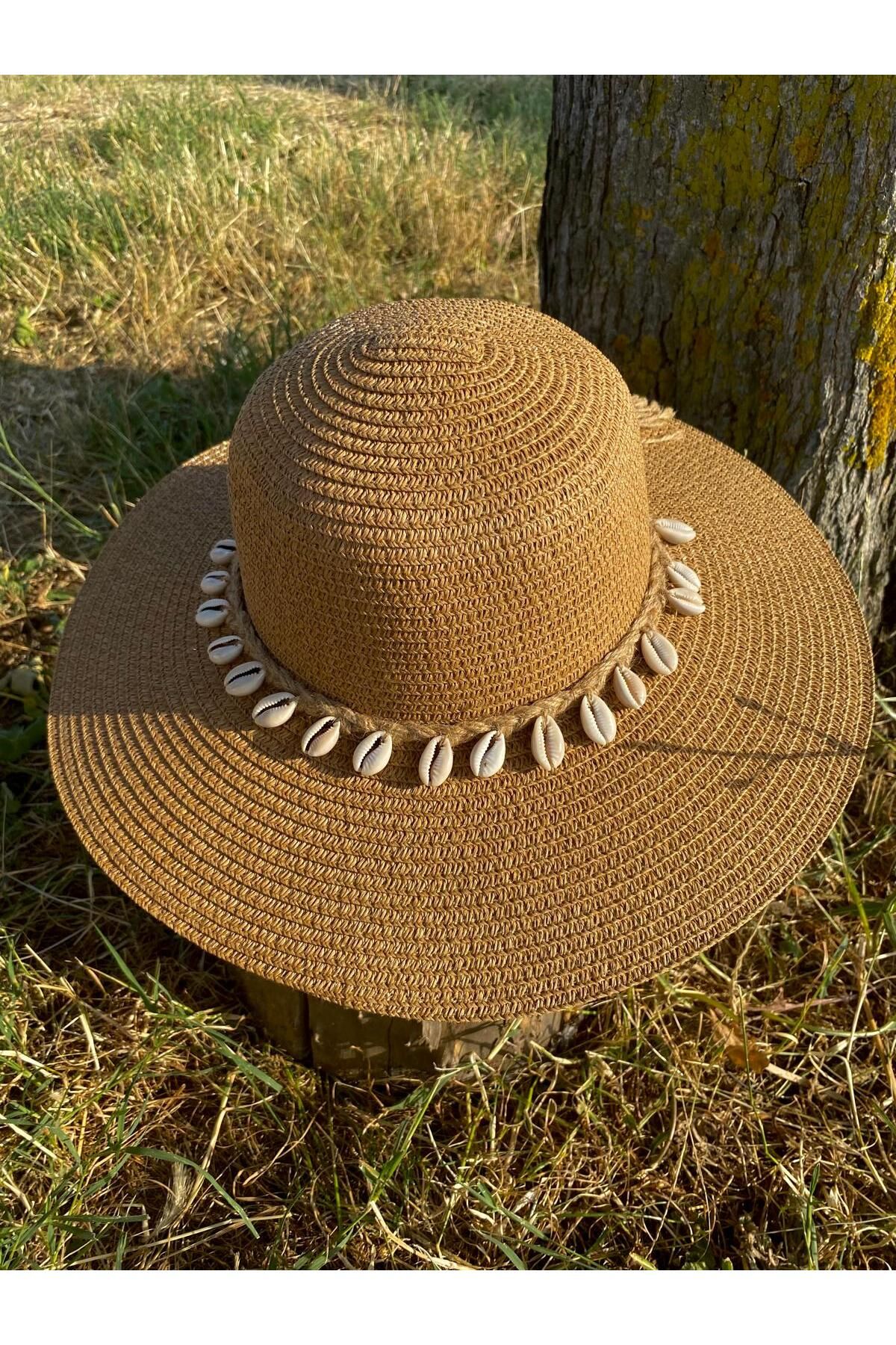 MODA Deniz Kabuğu Örgülü Taba Hasır Şapka