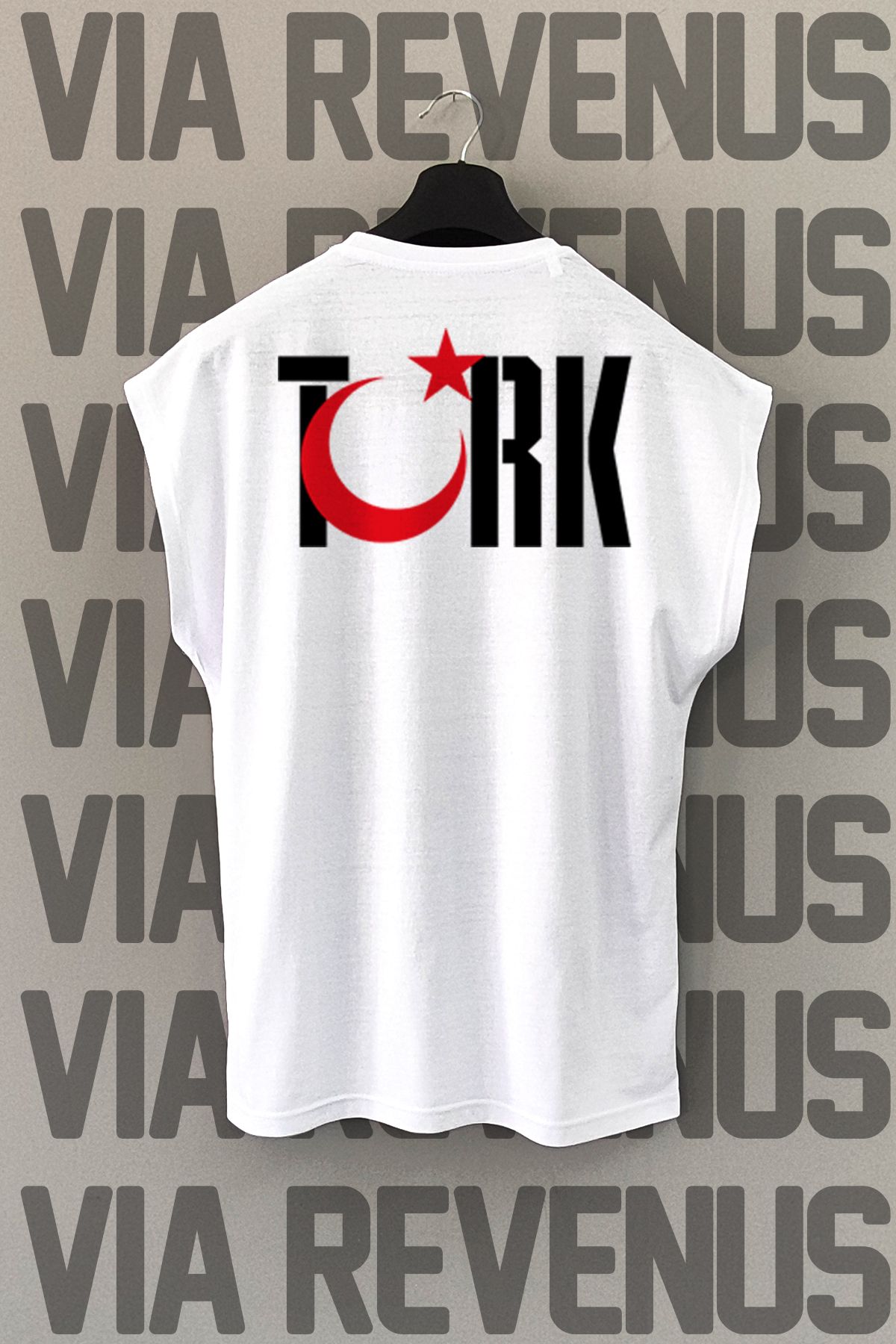 Vordevia TÜRK Ön ve Arka Baskılı Sıfır Kollu Bisiklet Yaka Spor Tshirt