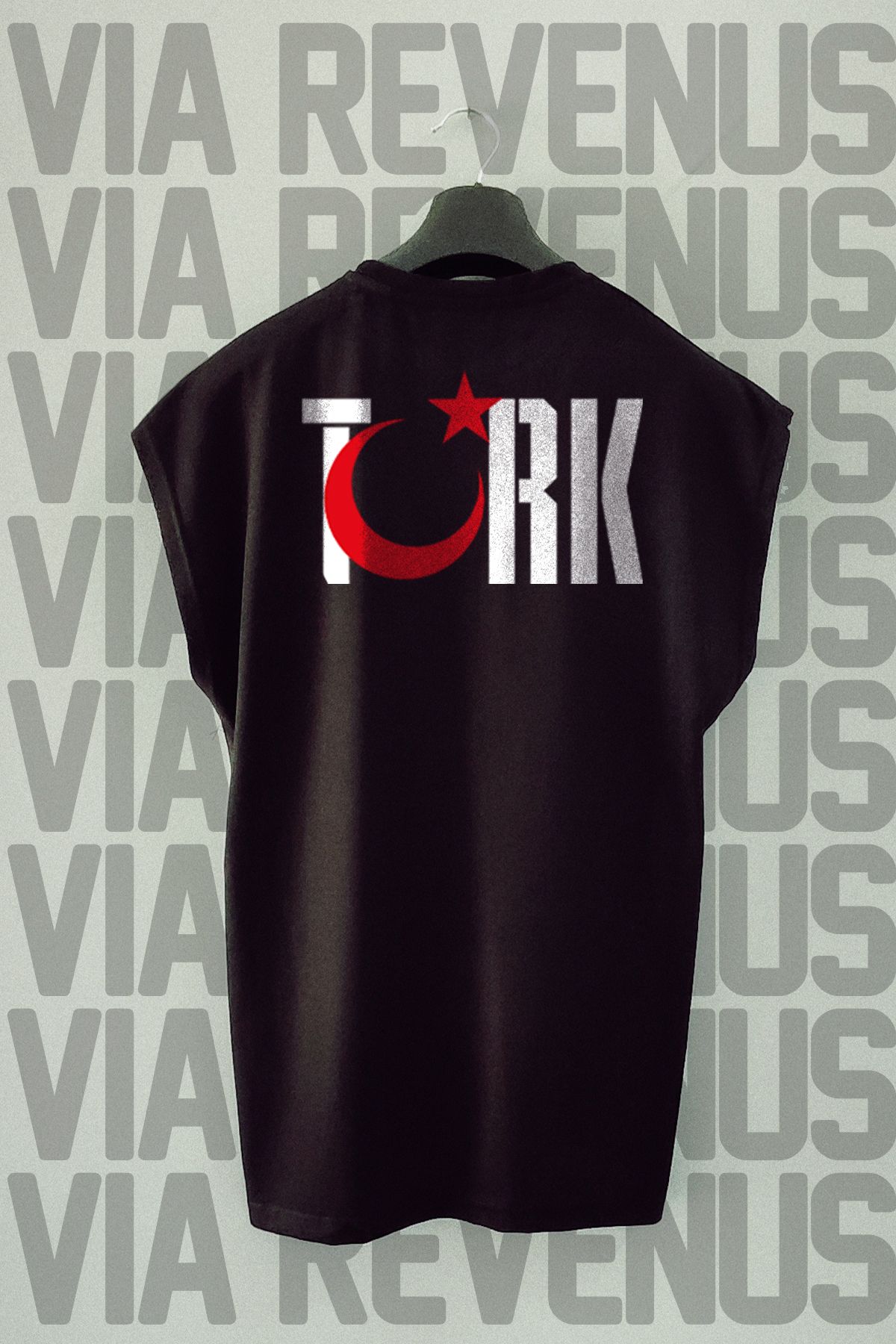 Vordevia TÜRK Ön ve Arka Baskılı Sıfır Kollu Bisiklet Yaka Spor Tshirt